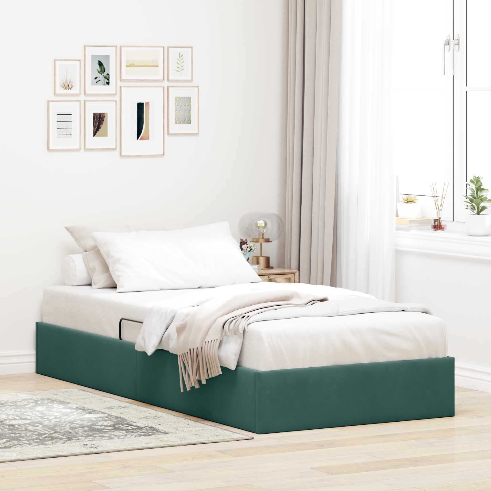 Ottoman Bedframe met opslag Donkergroen 100 x 200 cm Fluweel – afbeelding 1