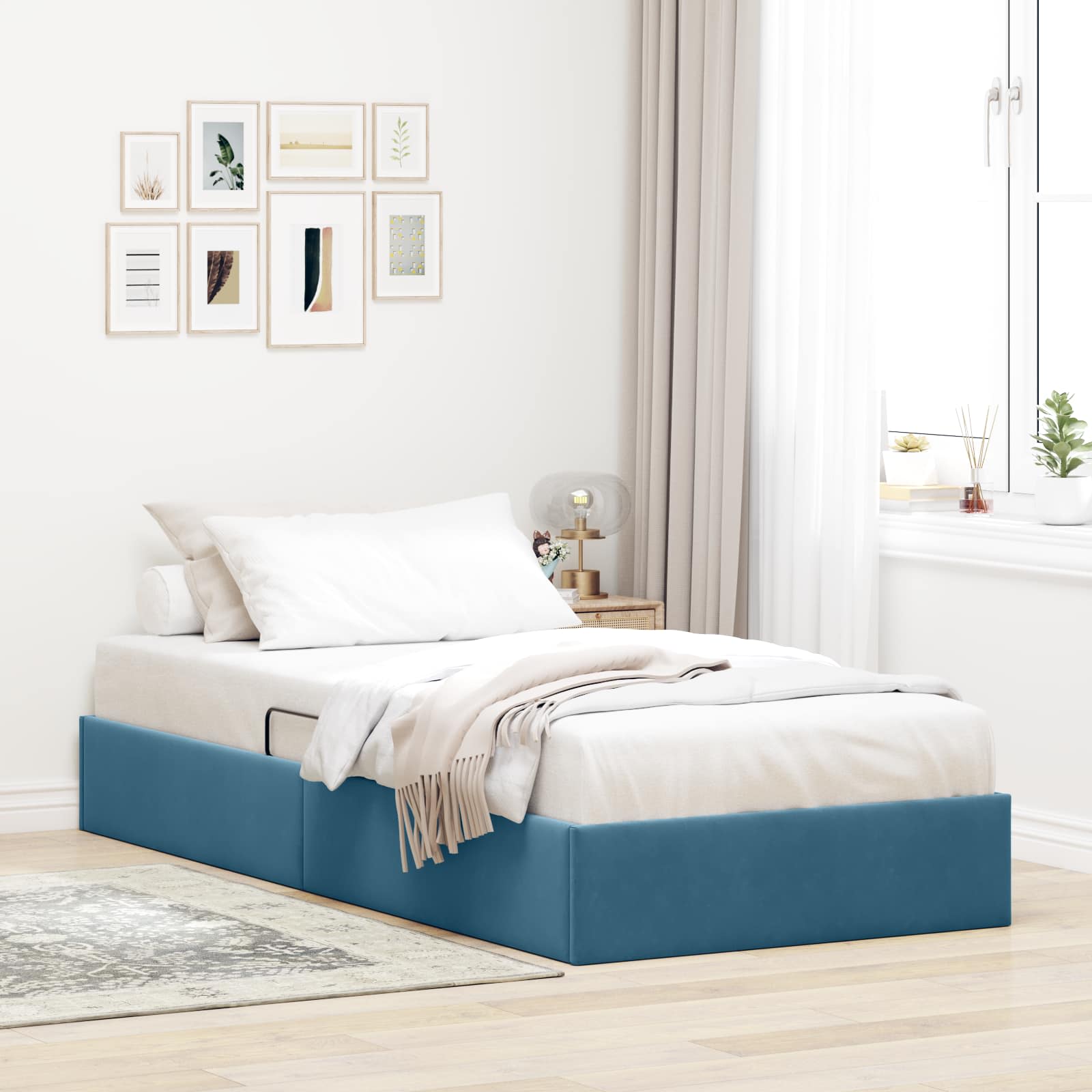 Ottoman Bedframe met opslag Donkerblauw 100 x 200 cm Fluweel – afbeelding 1