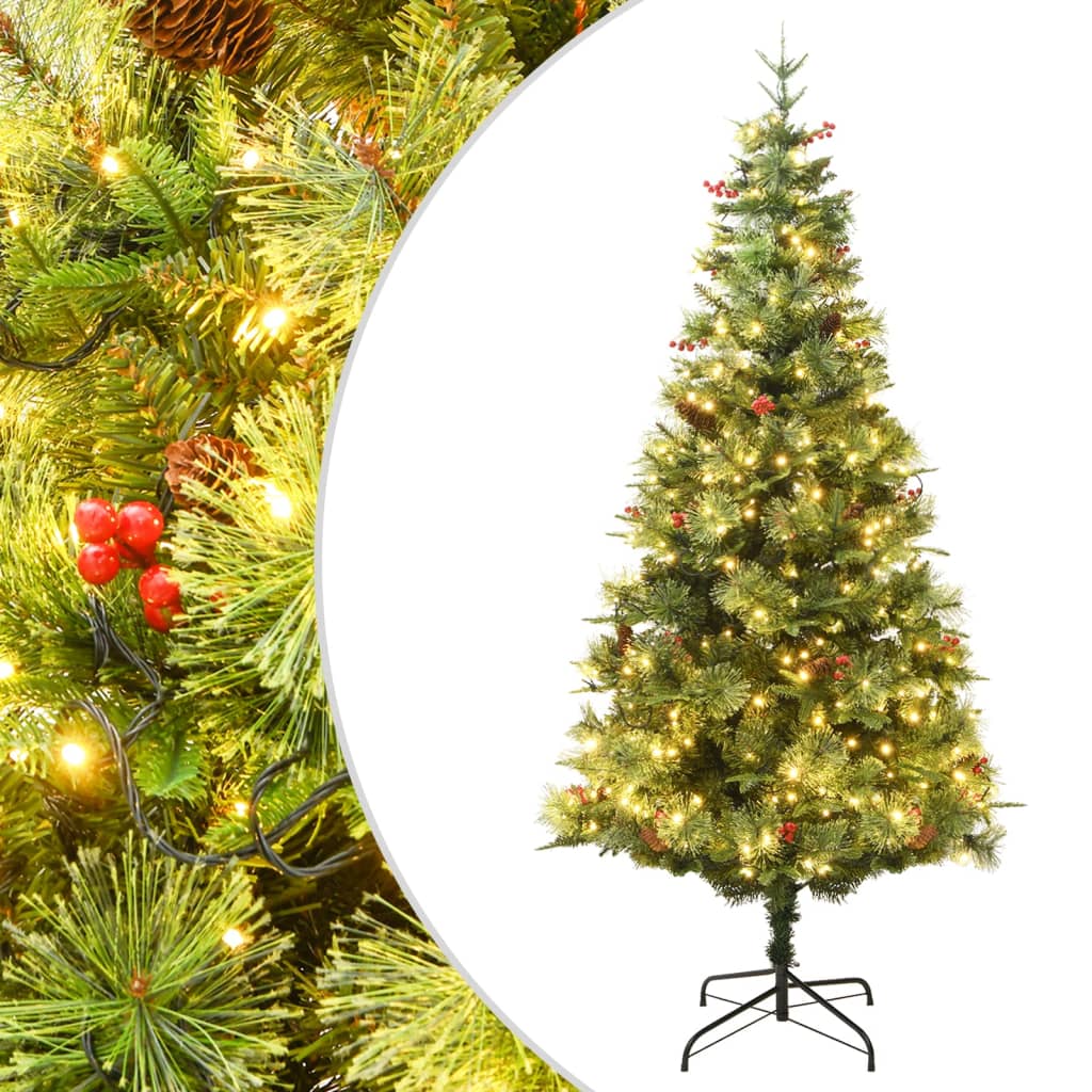 Kerstboom met LED en dennenappels 120 cm PVC en PE groen – afbeelding 1