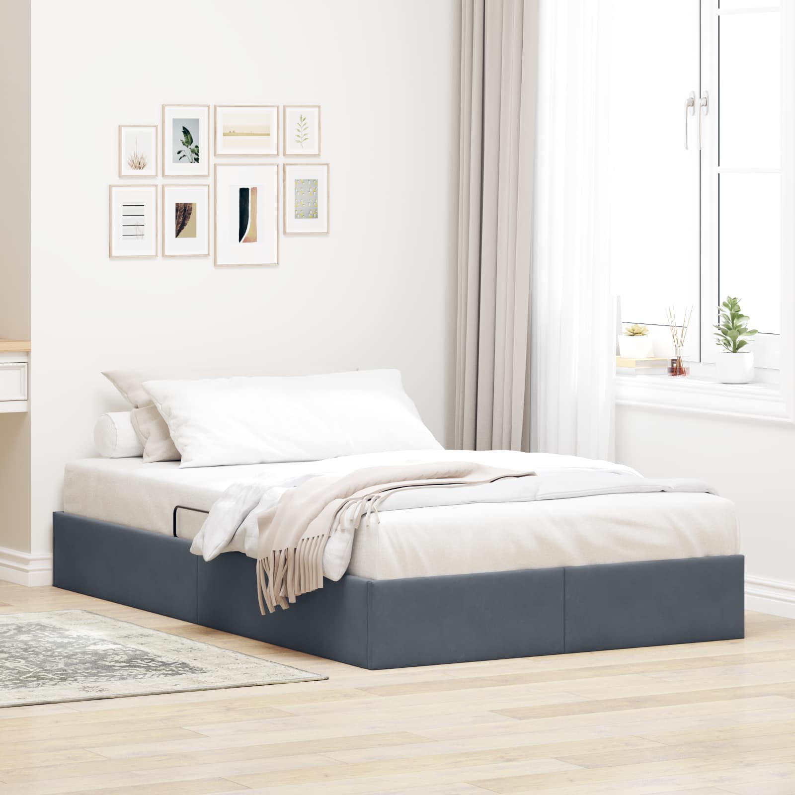 Ottoman Bedframe met opslag Donkergrijs 120 x 200 cm Fluweel – afbeelding 1