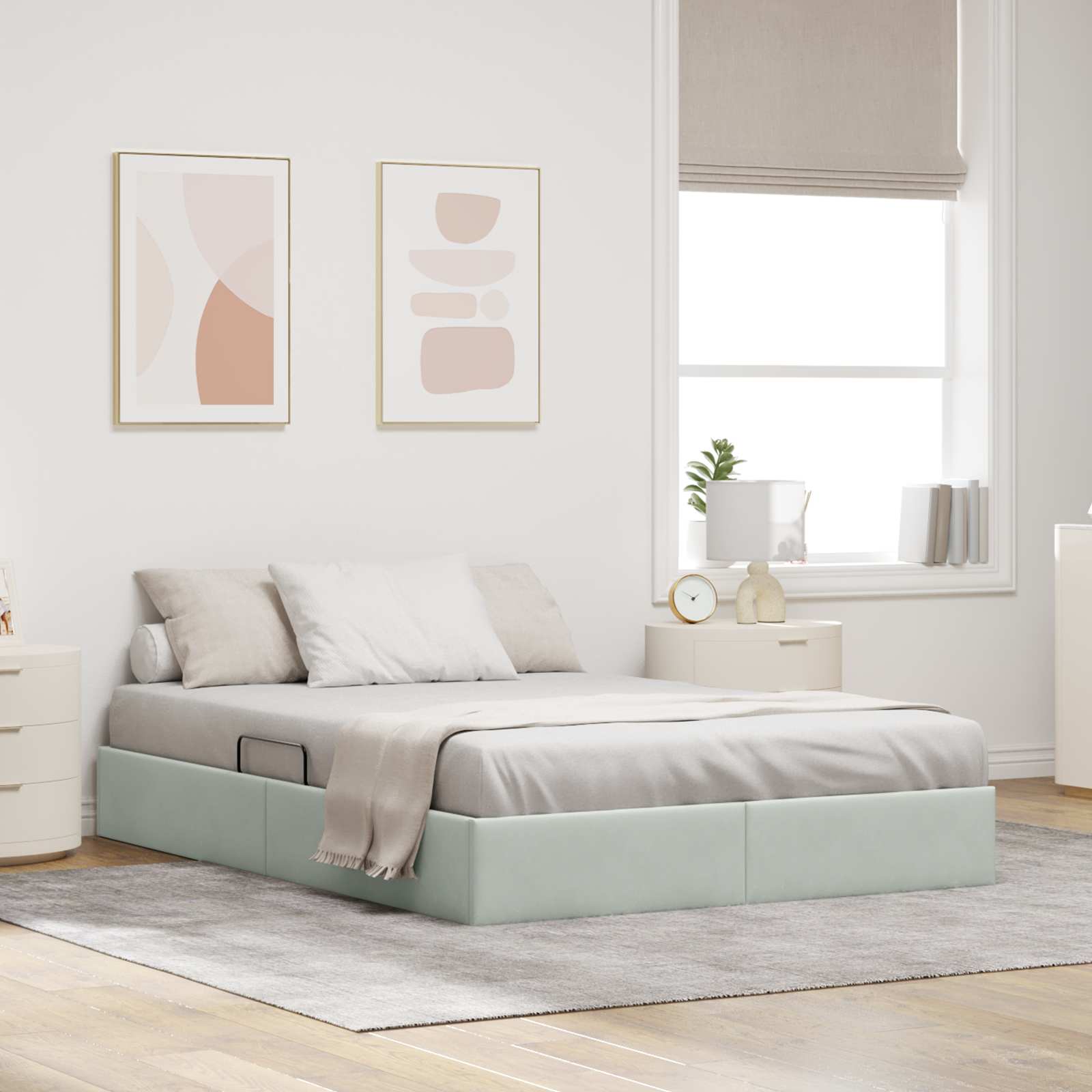 Ottoman Bedframe met opslag Lichtgrijs 140 x 190 cm Fluweel – afbeelding 1