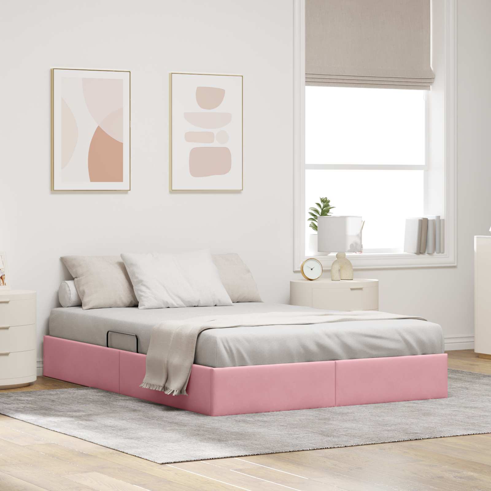 Ottoman Bedframe met opslag Roze 140 x 190 cm Fluweel – afbeelding 1
