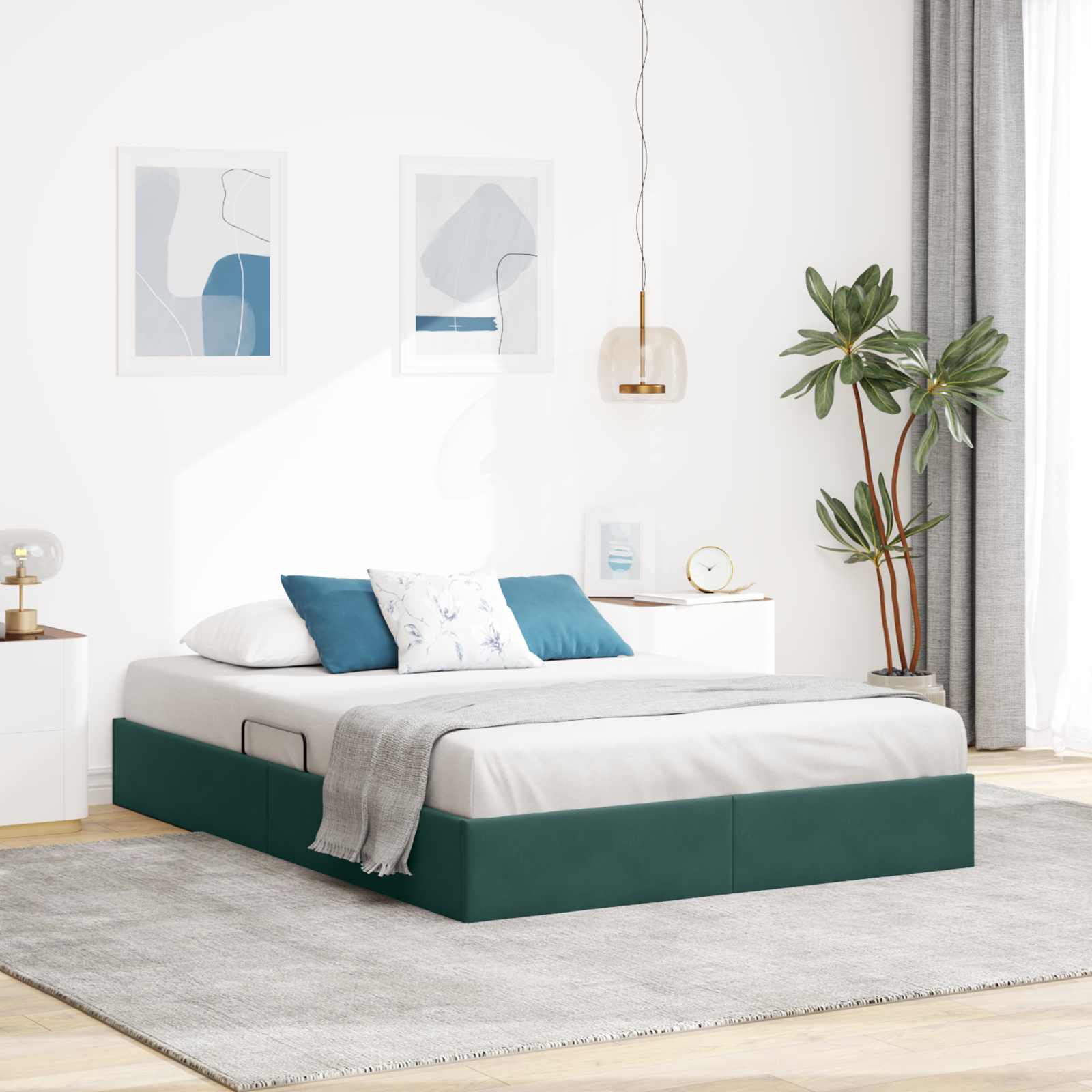 Ottoman Bedframe met opslag Donkergroen 140 x 200 cm Fluweel – afbeelding 1