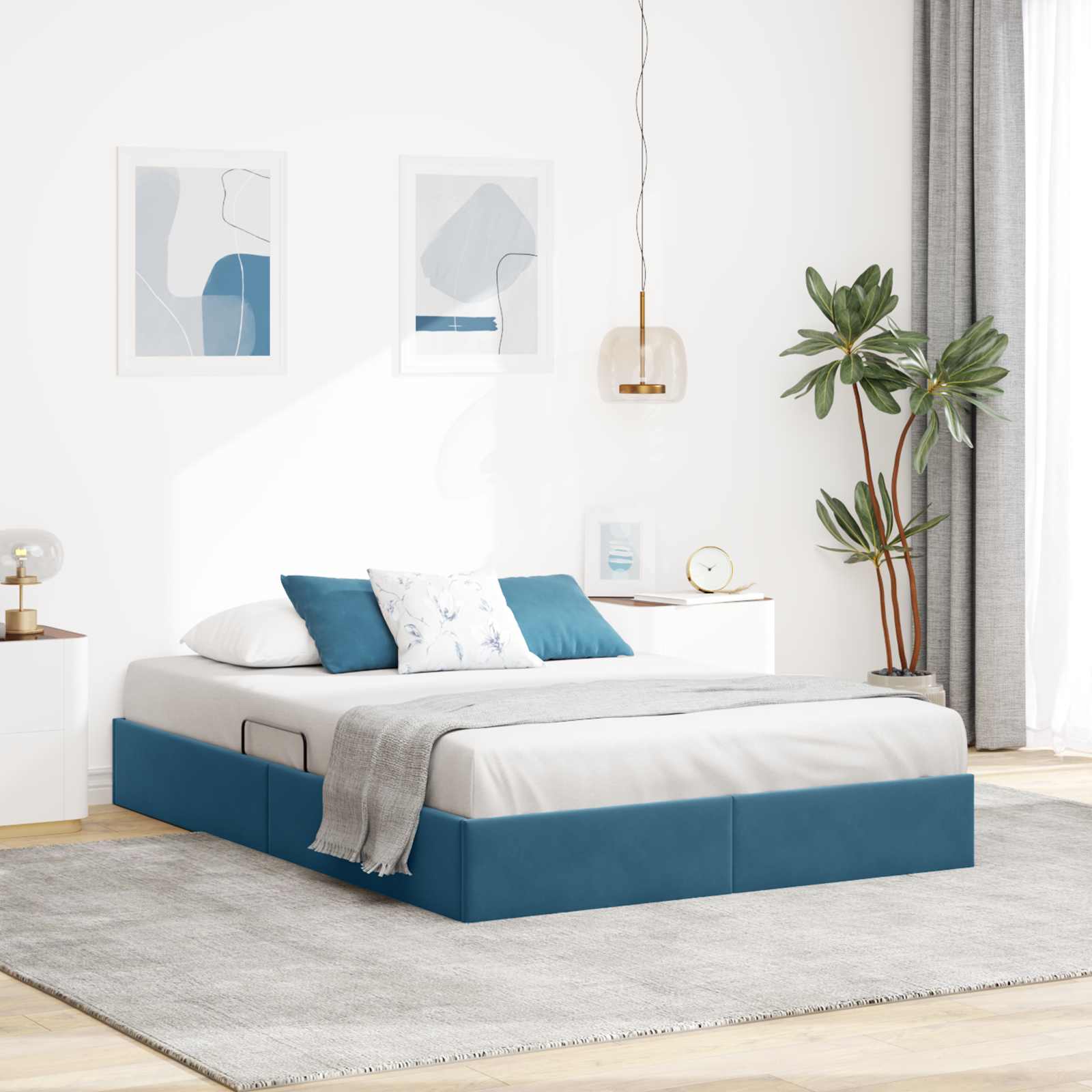 Ottoman Bedframe met opslag Donkerblauw 140 x 200 cm Fluweel – afbeelding 1