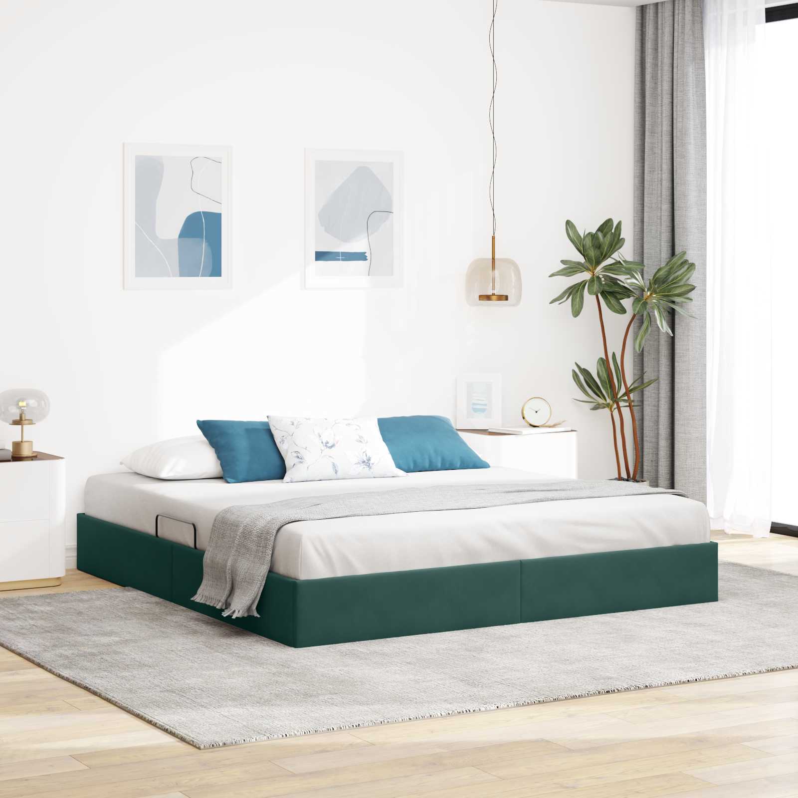 Ottoman Bedframe met opslag Donkergroen 160 x 200 cm Fluweel