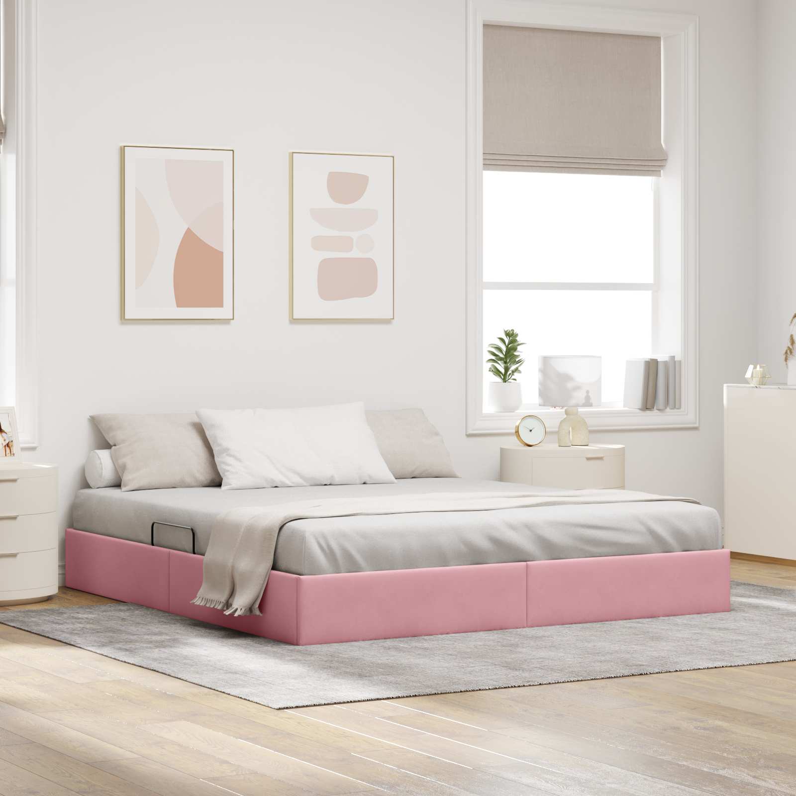Ottoman Bedframe met opslag Roze 160 x 200 cm Fluweel