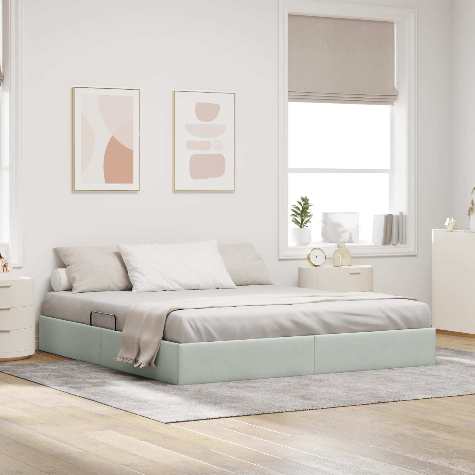 Ottoman Bedframe met opslag Lichtgrijs 180 x 200 cm Fluweel