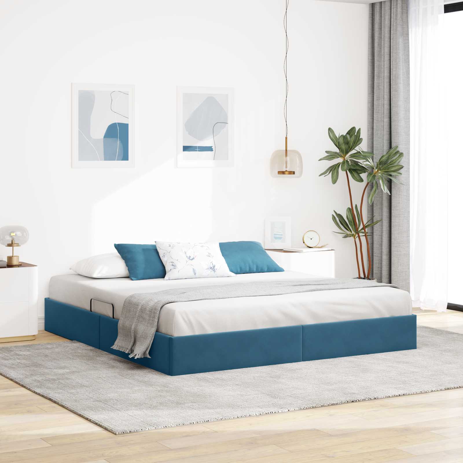 Ottoman Bedframe met opslag Donkerblauw 180 x 200 cm Fluweel