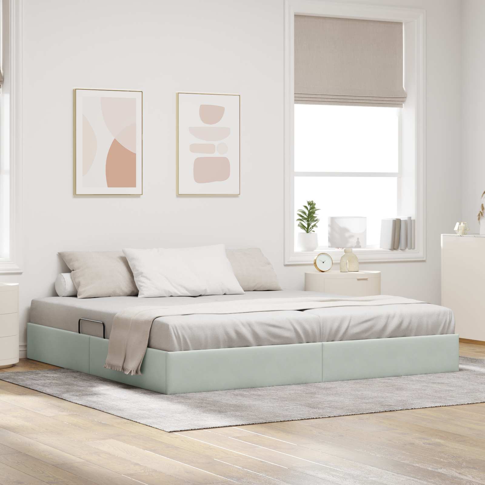 Ottoman Bedframe met opslag Lichtgrijs 200 x 200 cm Fluweel