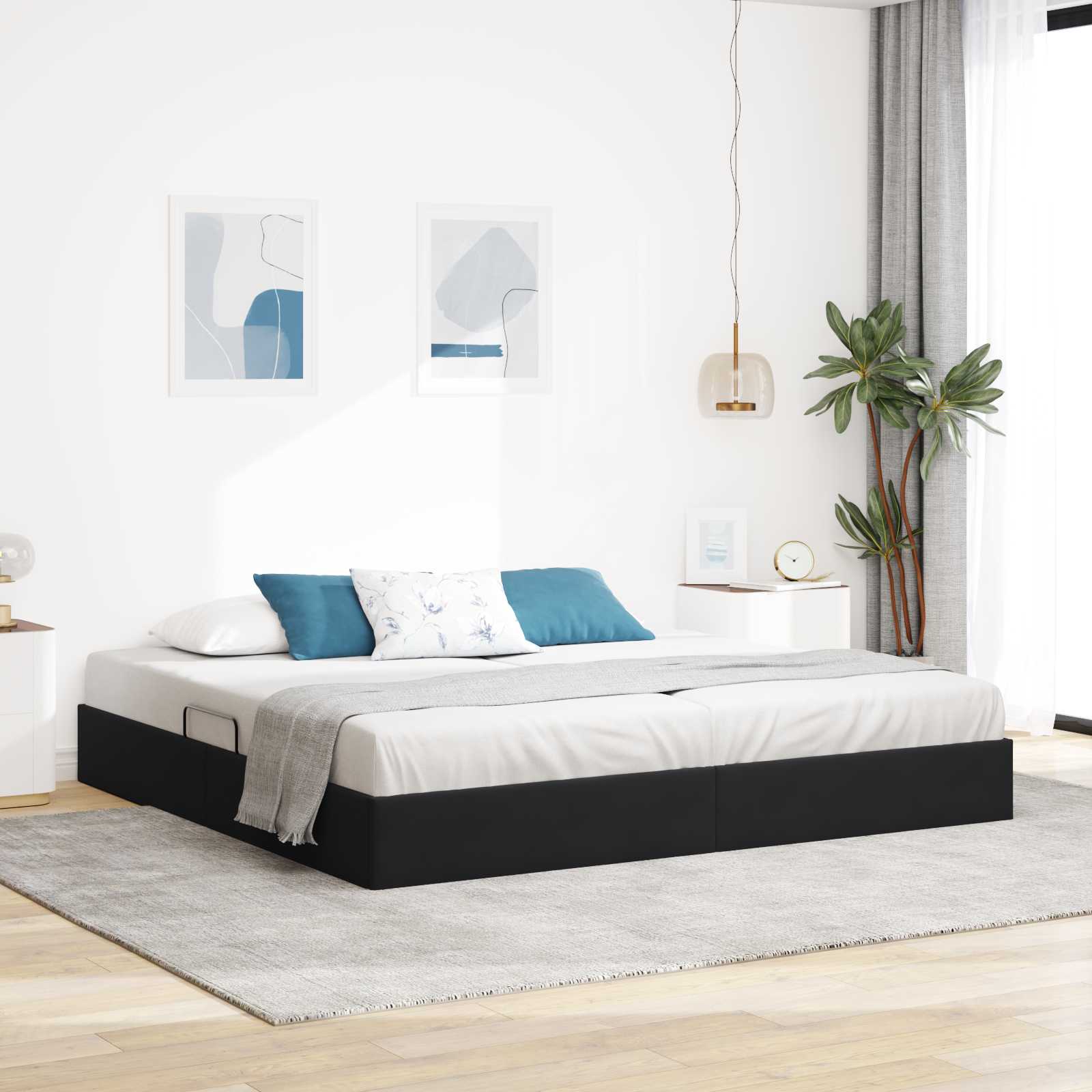 Ottoman Bedframe met opslag Zwart 200 x 200 cm Fluweel