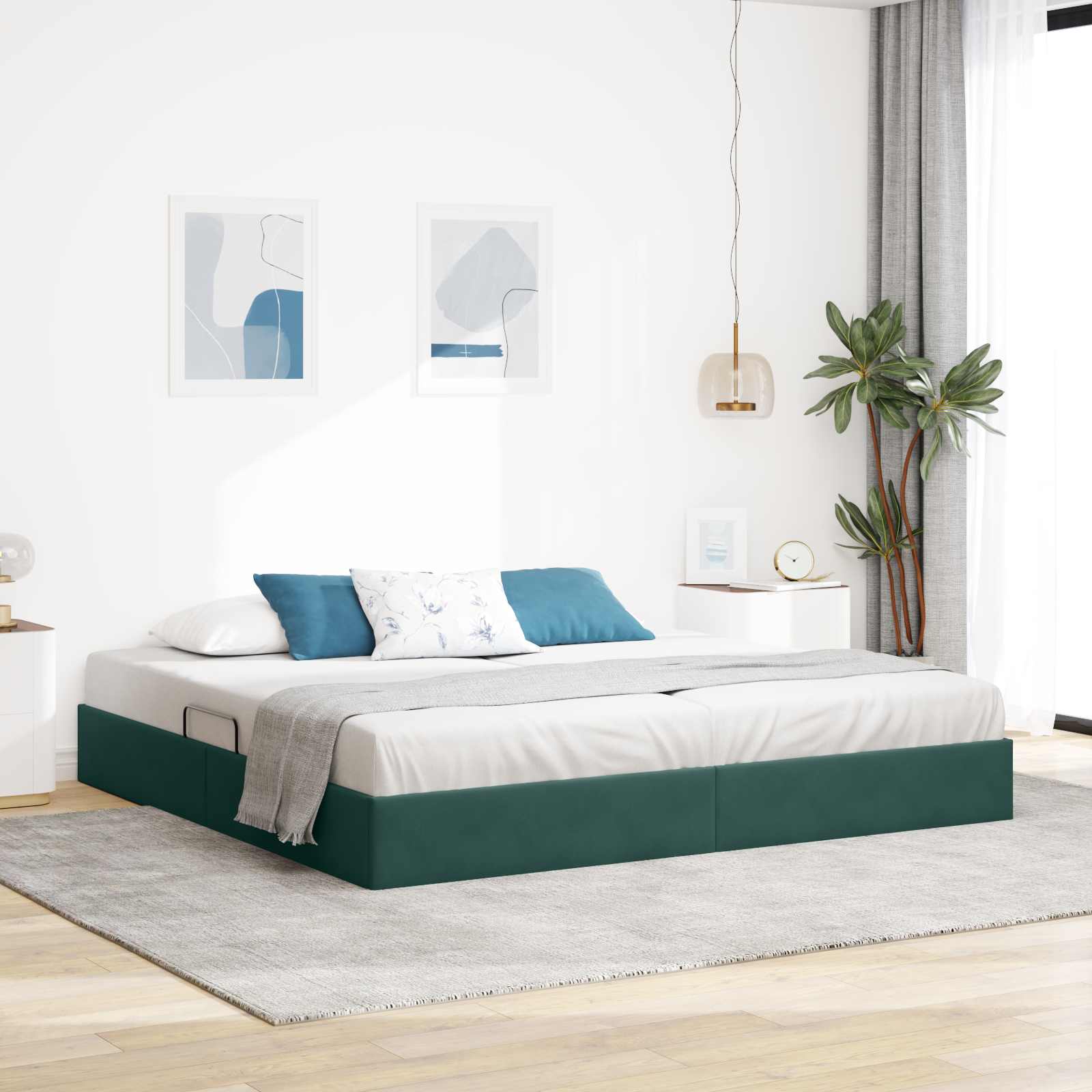 Ottoman Bedframe met opslag Donkergroen 200 x 200 cm Fluweel