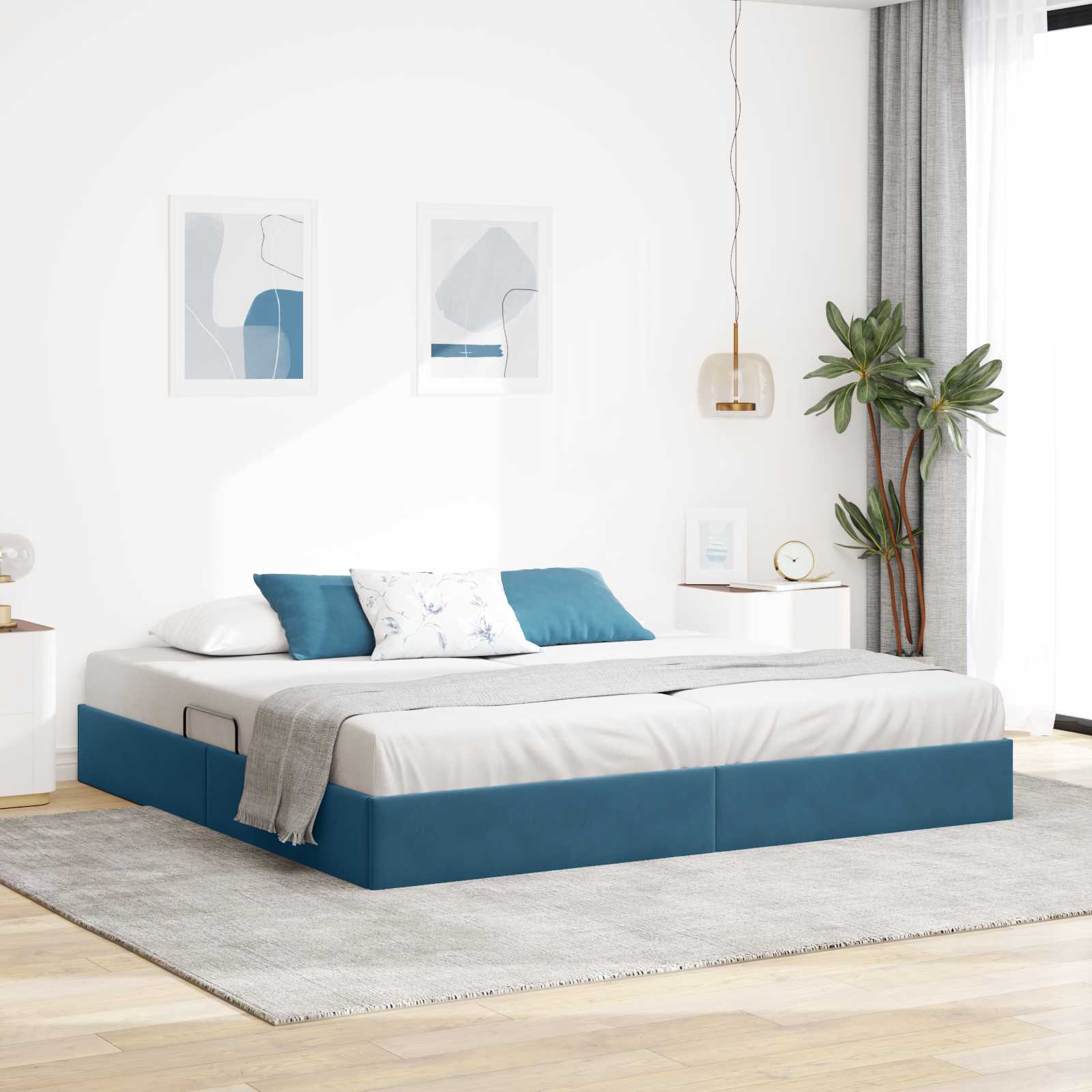 Ottoman Bedframe met opslag Donkerblauw 200 x 200 cm Fluweel