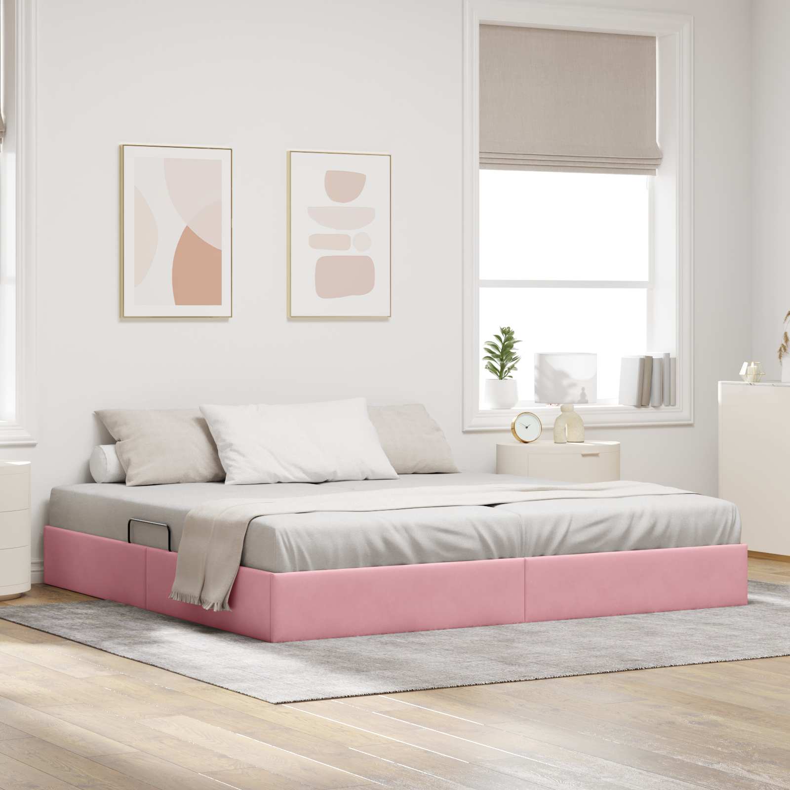 Ottoman Bedframe met opslag Roze 200 x 200 cm Fluweel