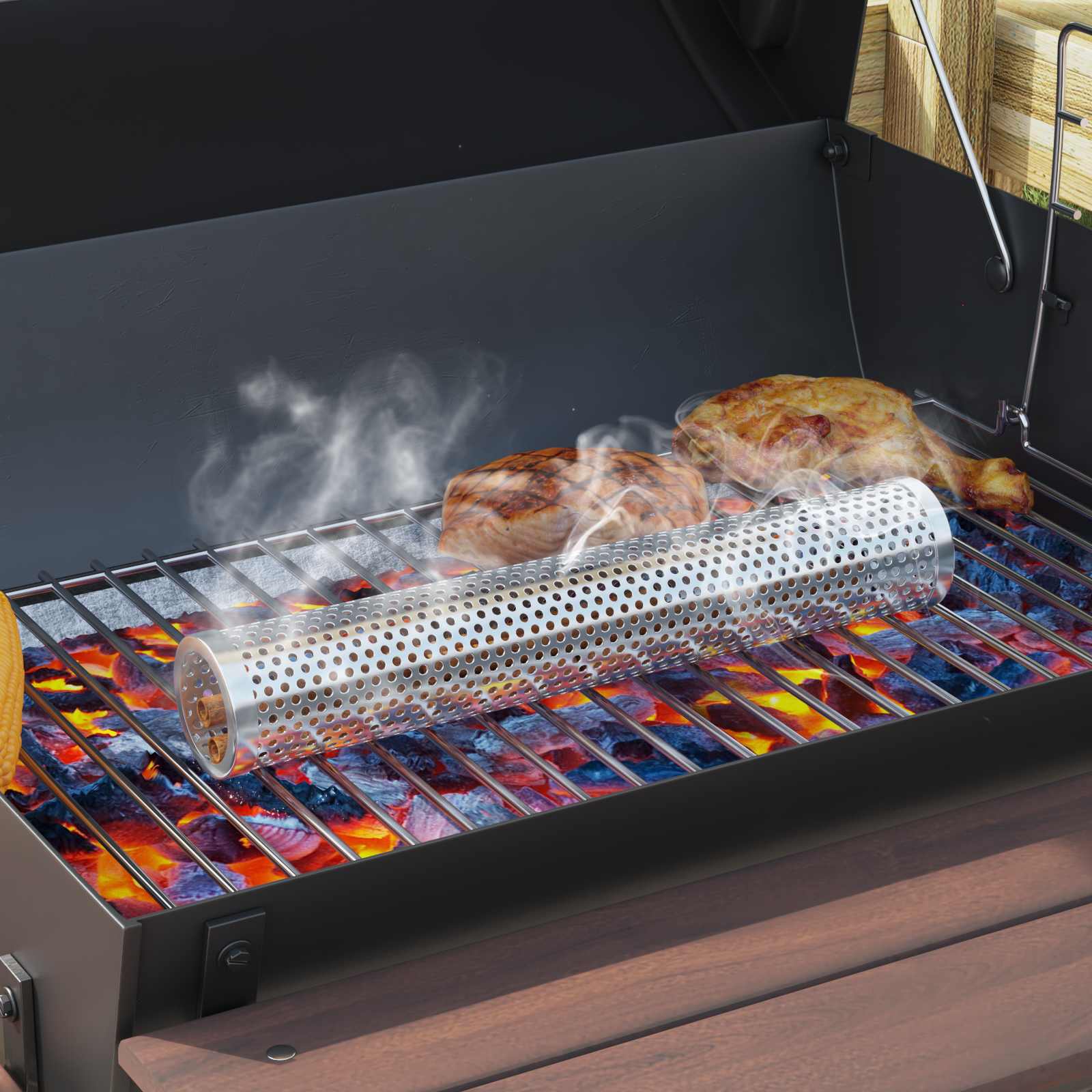 Vaten Grill met Wielen en Planken 3 st 115 x 85 x 95 cm Metaal