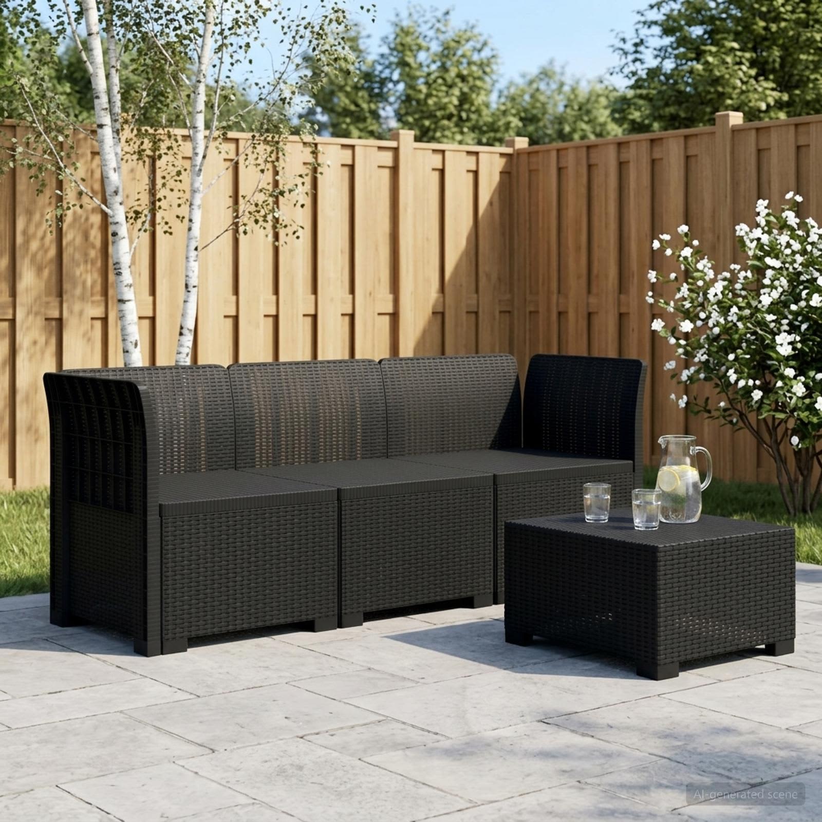 3-Zits Tuin Sofa Rattan Look PP Antraciet
