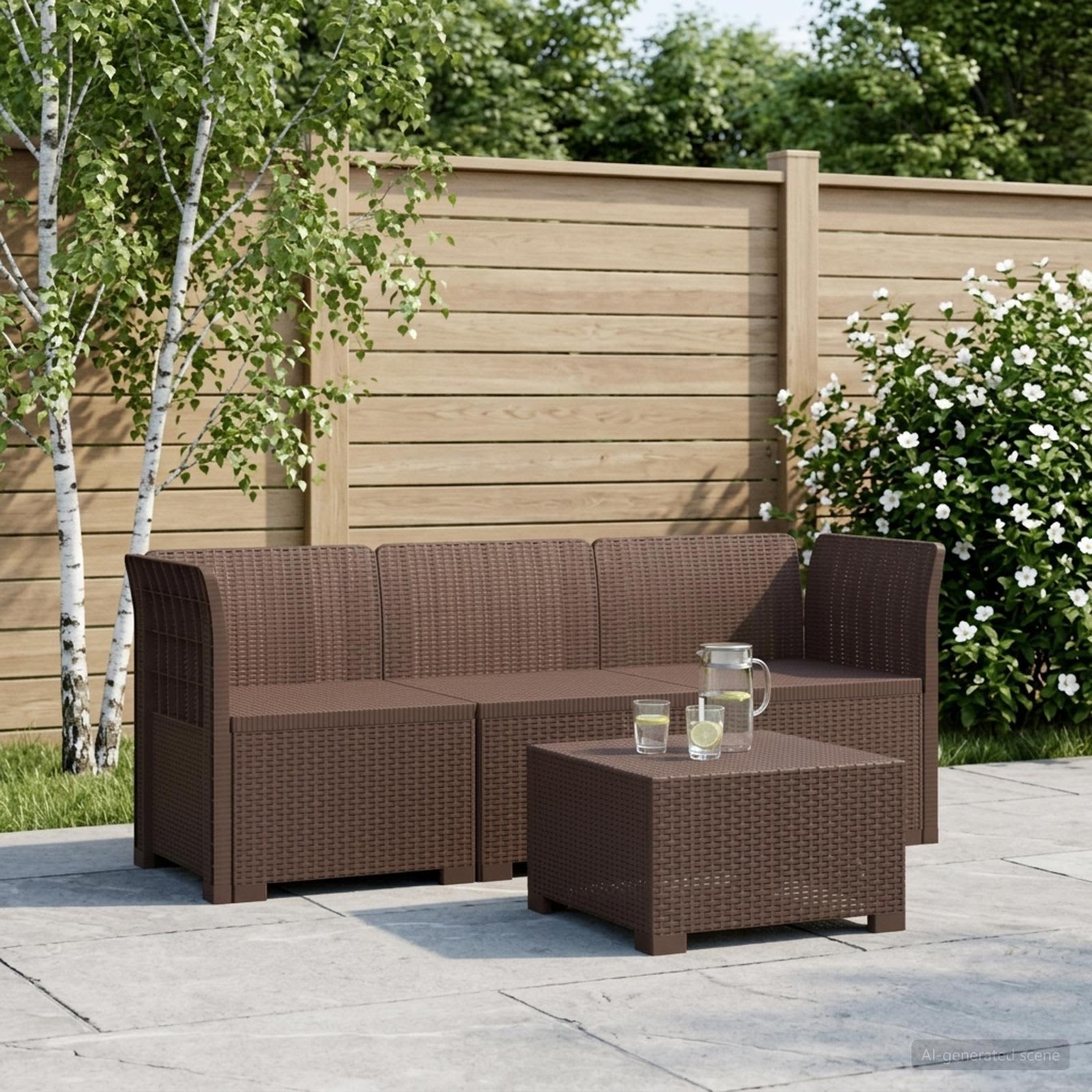 3-zits Tuinbank in Rattan Look PP Bruin