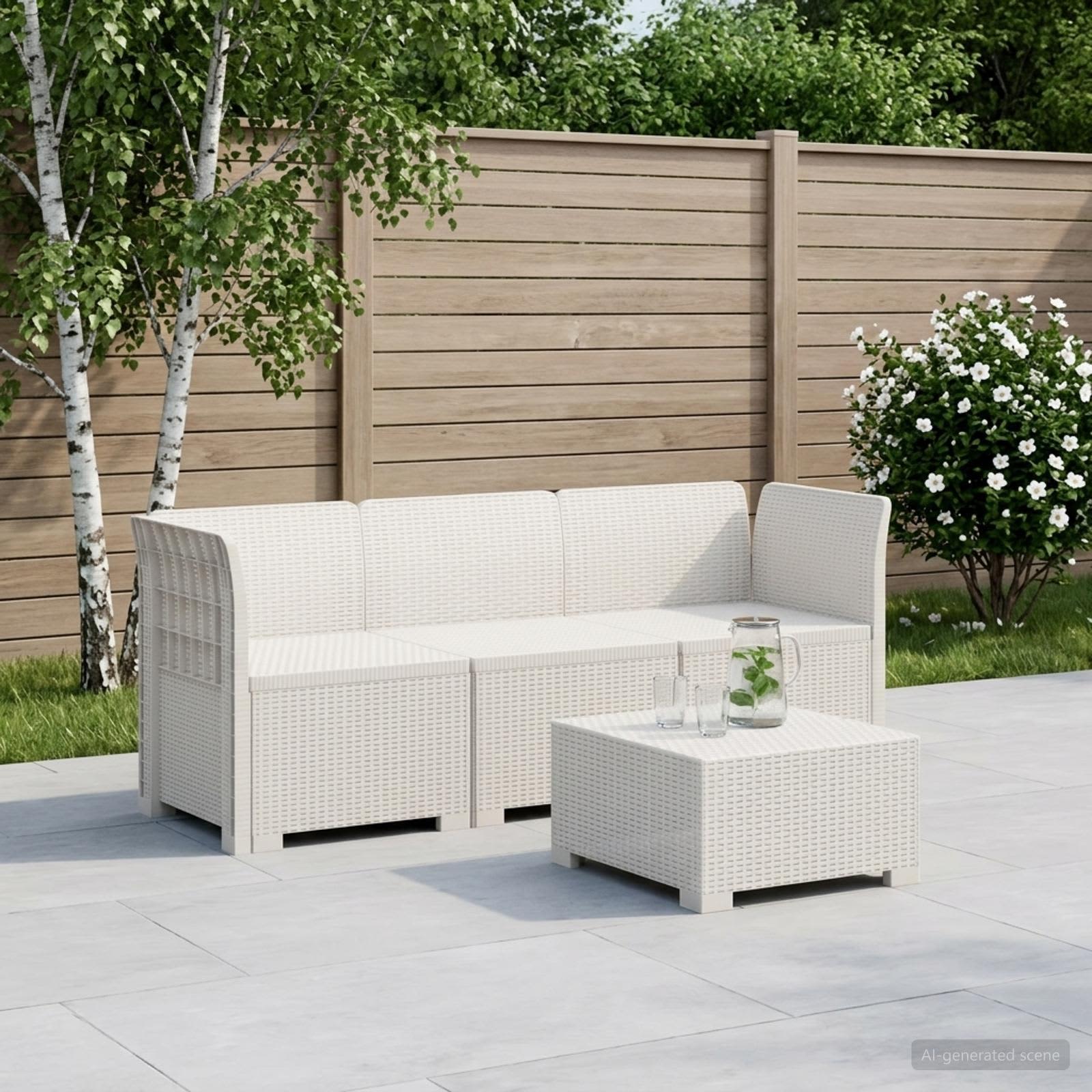 3-Zits Tuin Sofa Rattan Look PP Wit