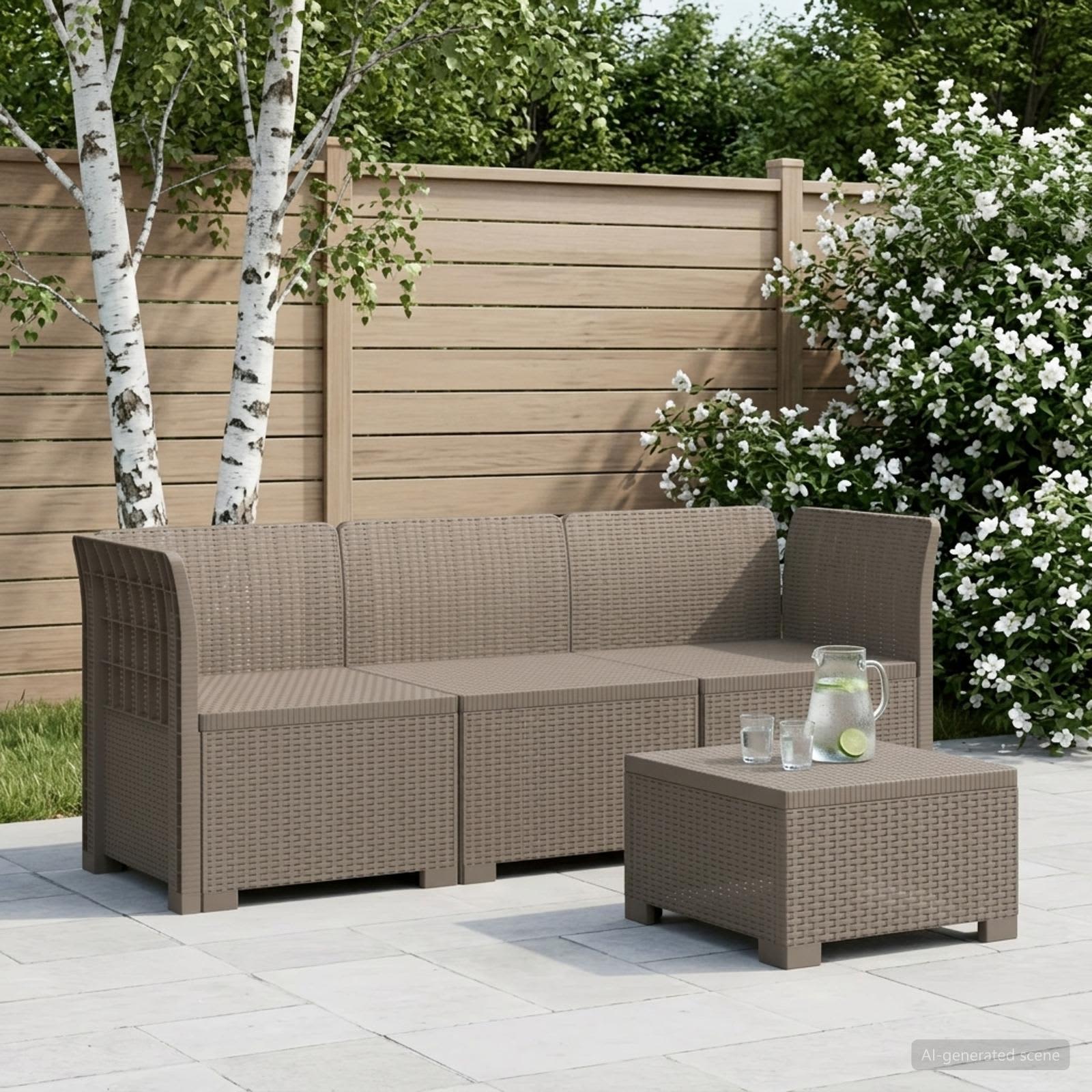 3-zits Tuinbank in Rattan Look PP Lichtgrijs