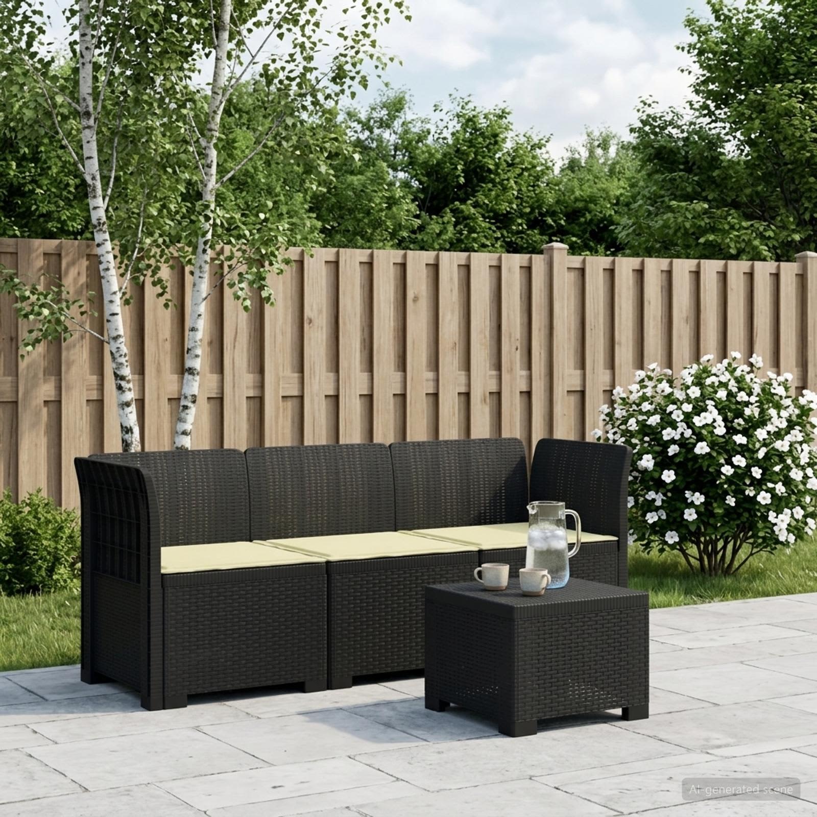 3-zits tuinbank met kussens in rattanlook PP Antraciet