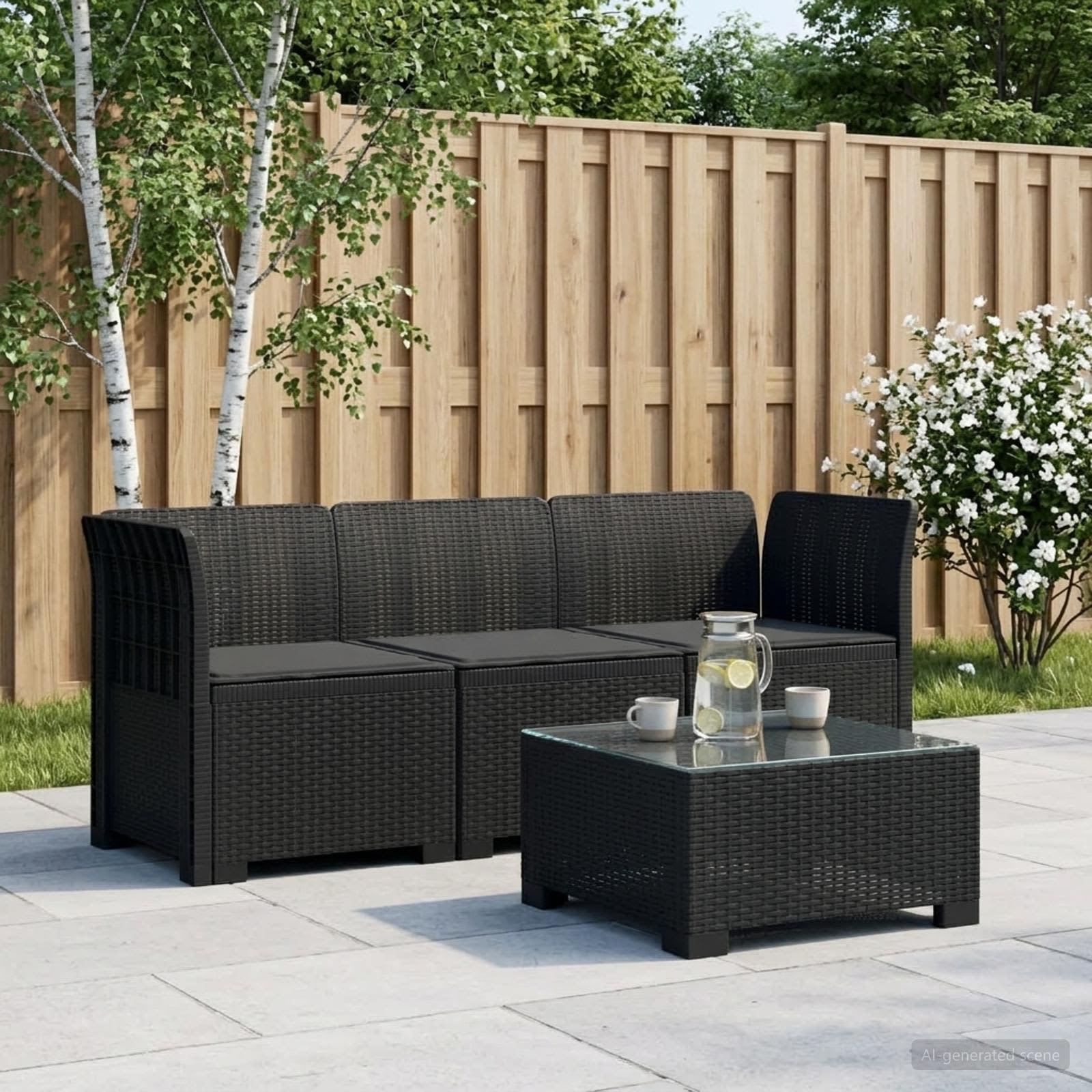 3-zits tuinbank met kussens in rattanlook PP Antraciet