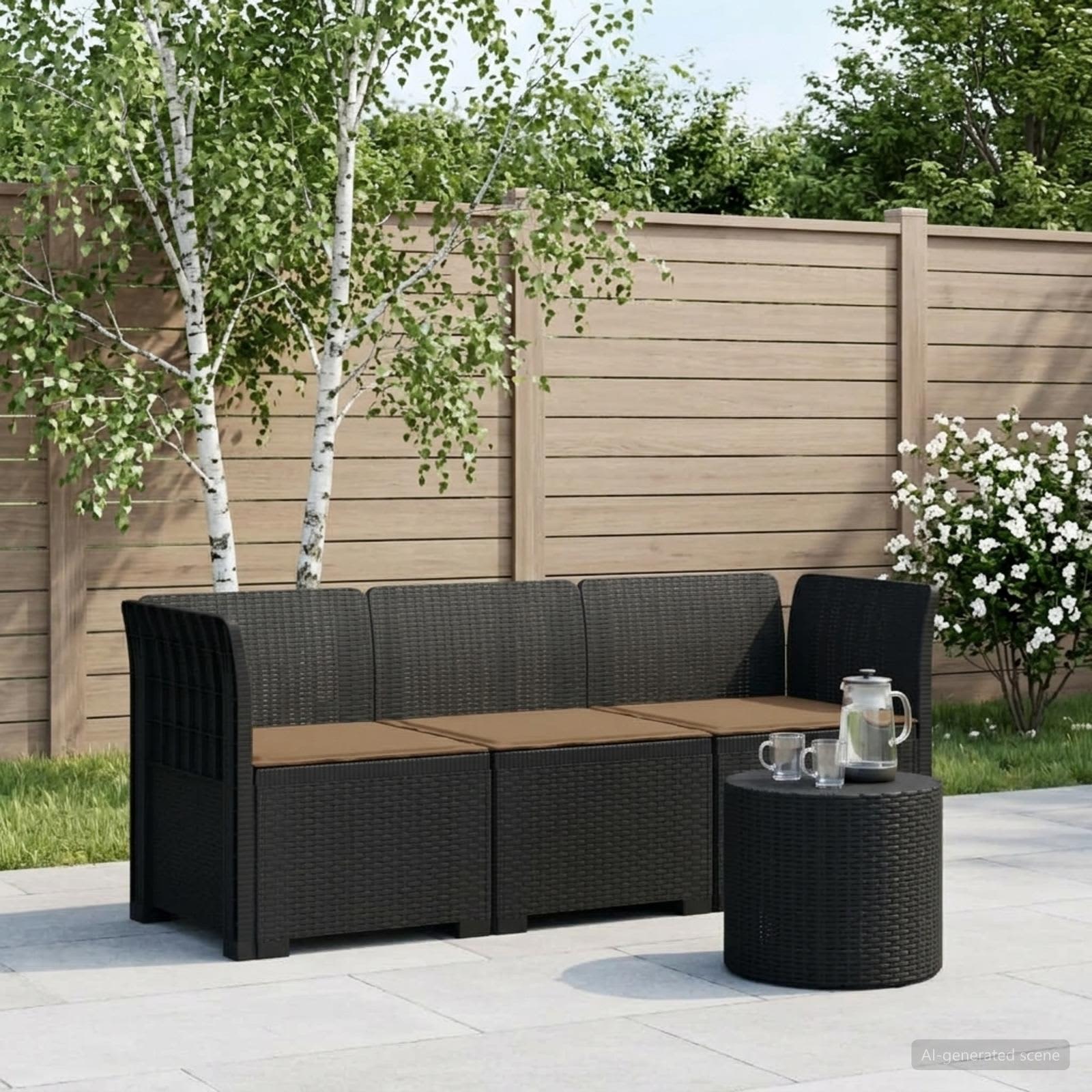 3-zits tuinbank met kussens in rattanlook PP Antraciet