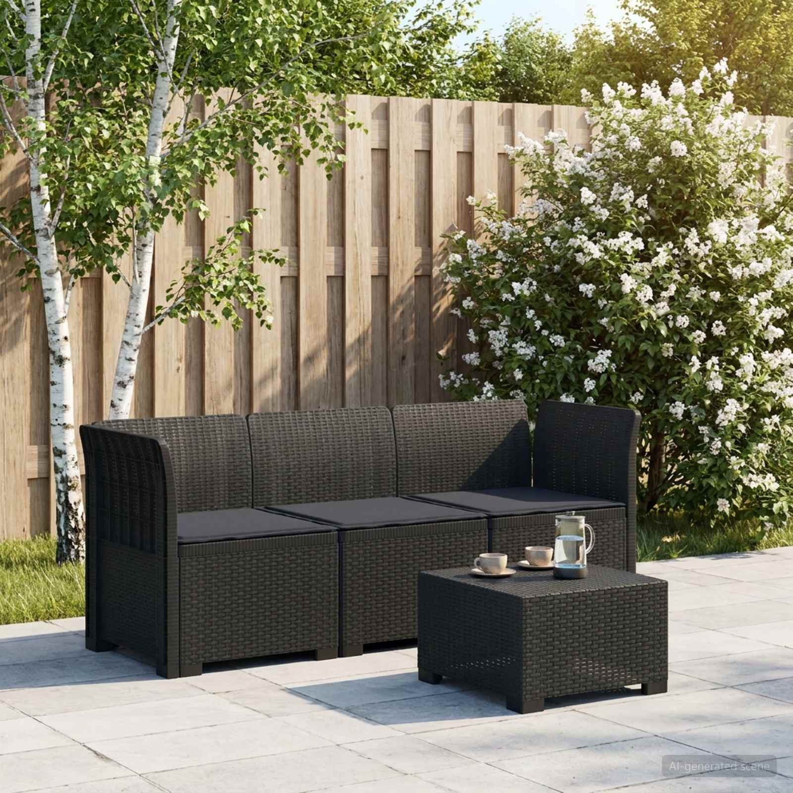 3-zits tuinbank met kussens in rattanlook PP Antraciet