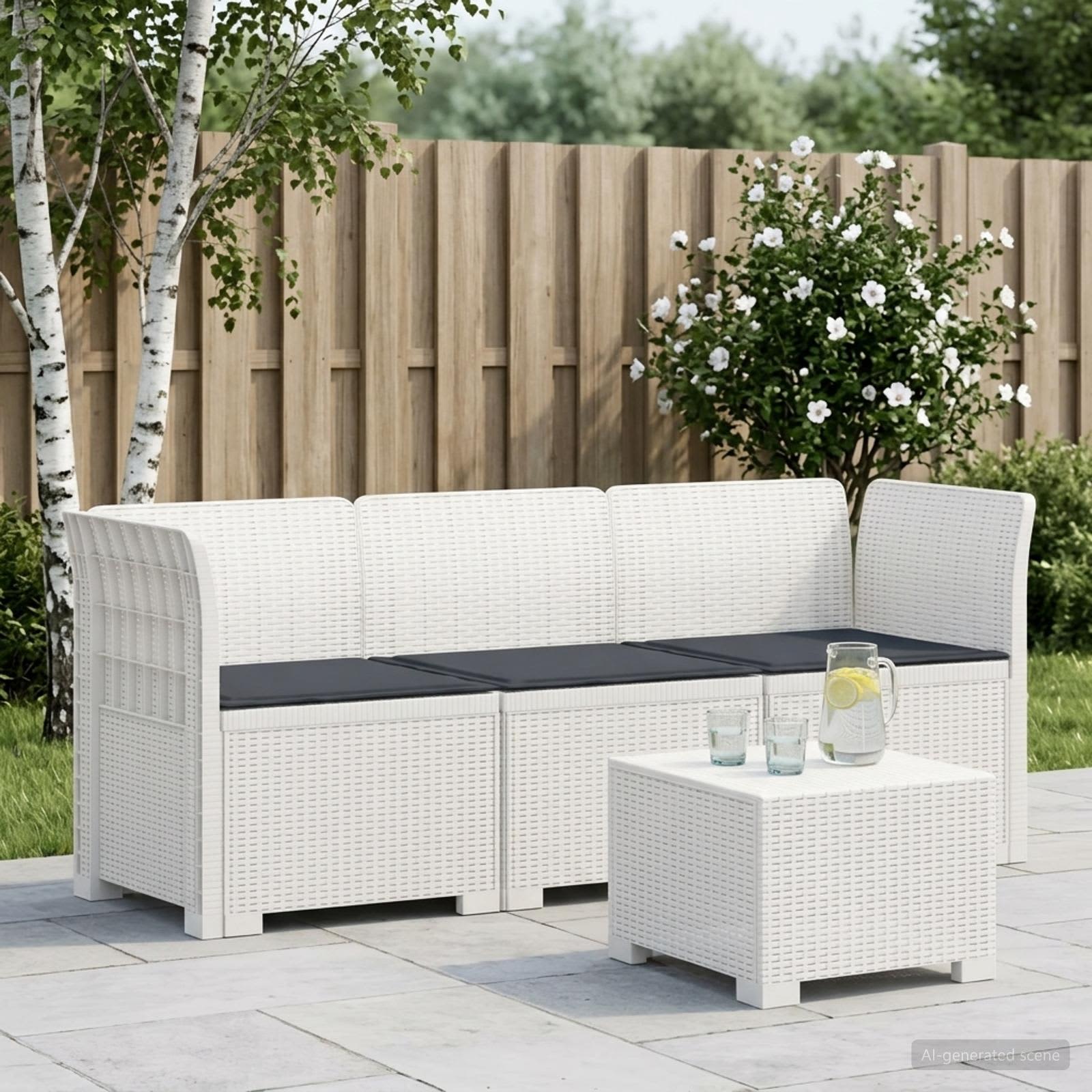 3-zits tuinbank met kussens in rattanlook PP Wit