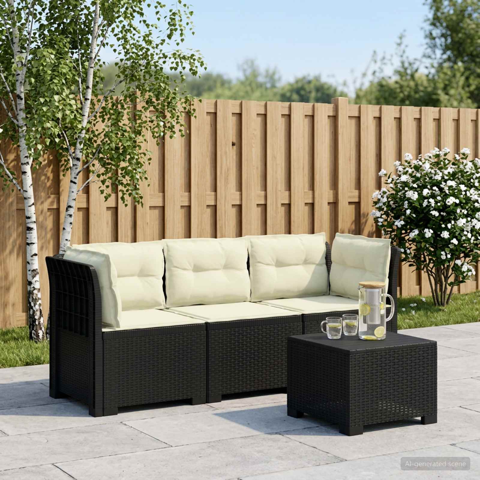 3-zits tuinbank met kussens in rattanlook PP Antracietkleurig