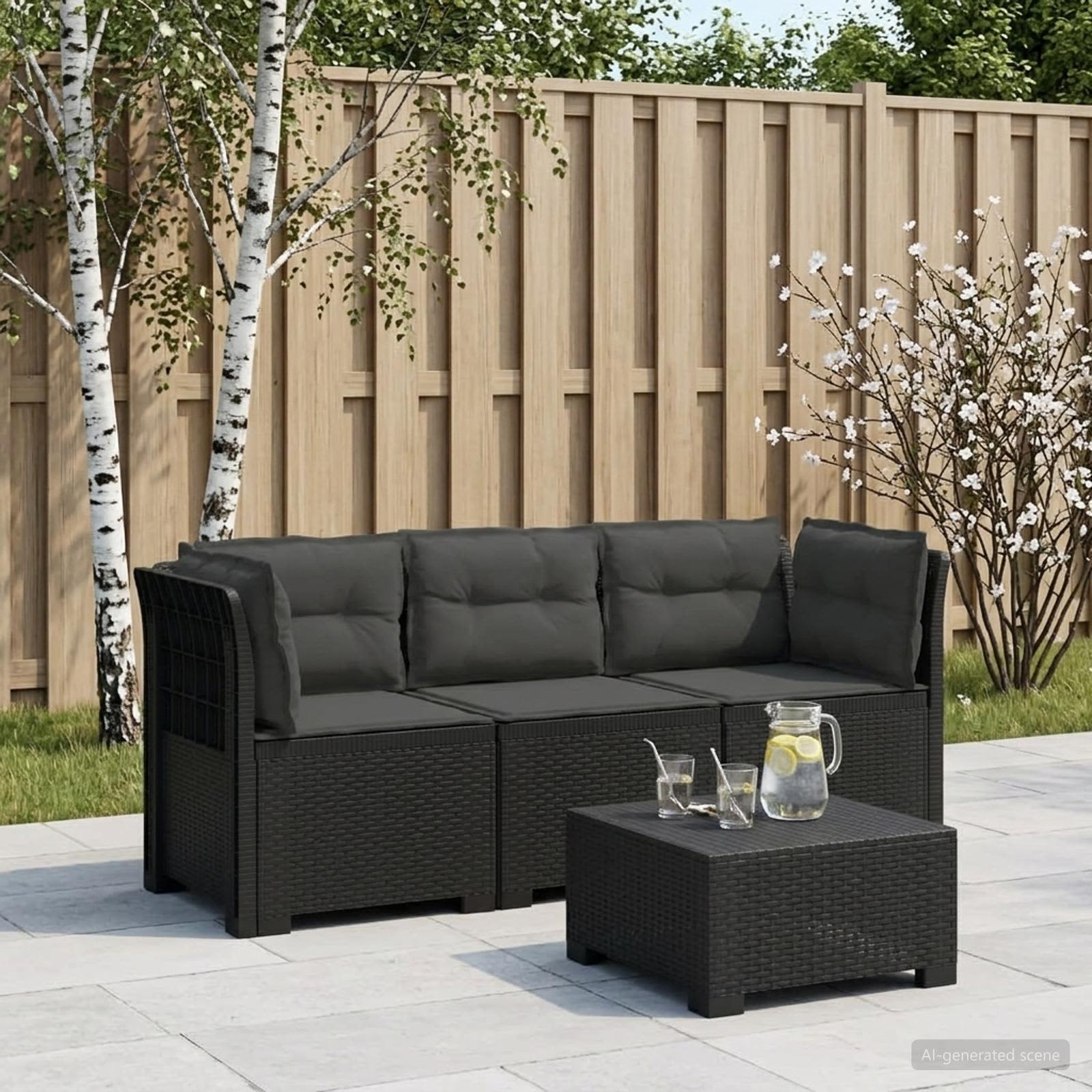 3-zits tuinbank met kussens in rattanlook PP Antraciet
