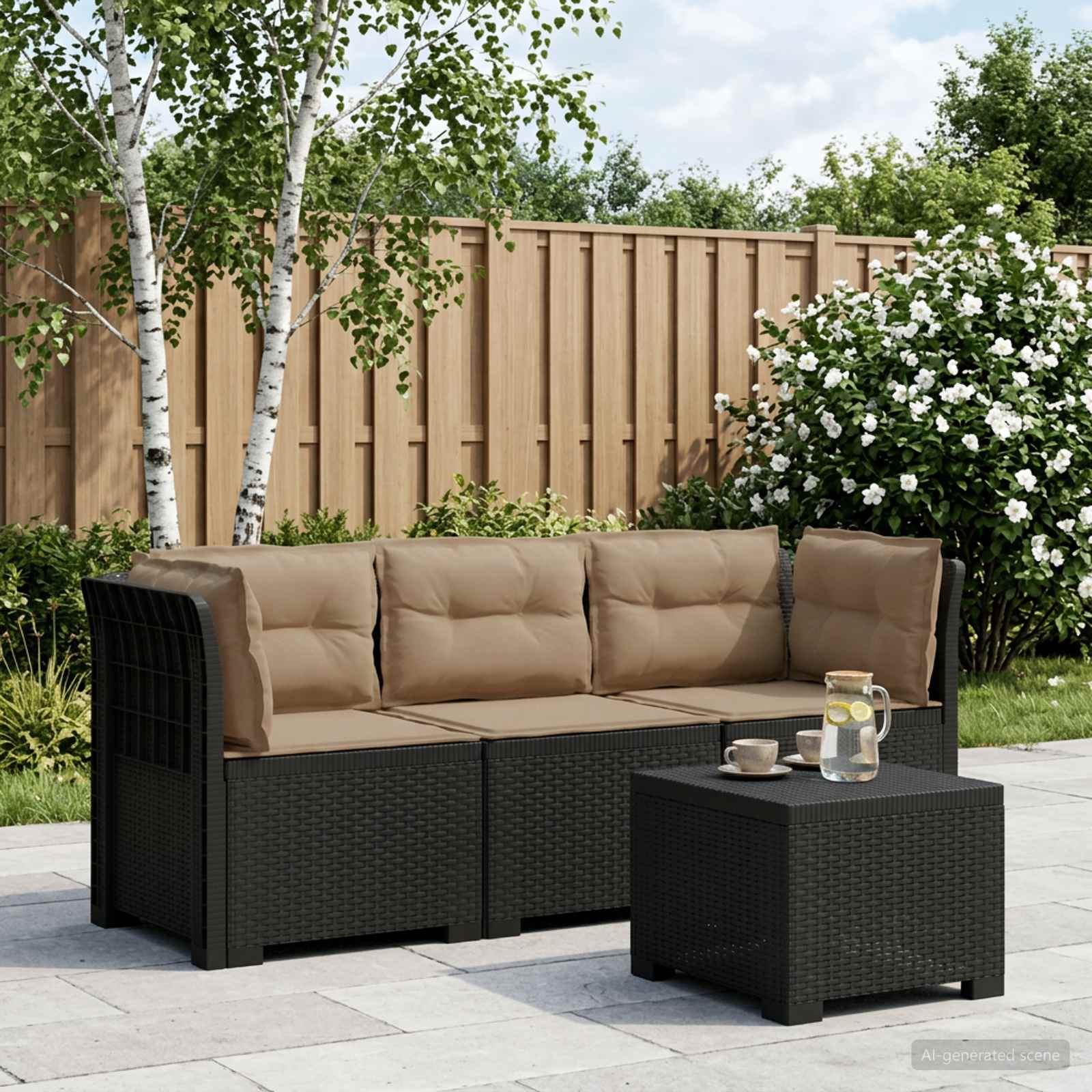 3-zits tuinbank met kussens in rattanlook PP Antraciet