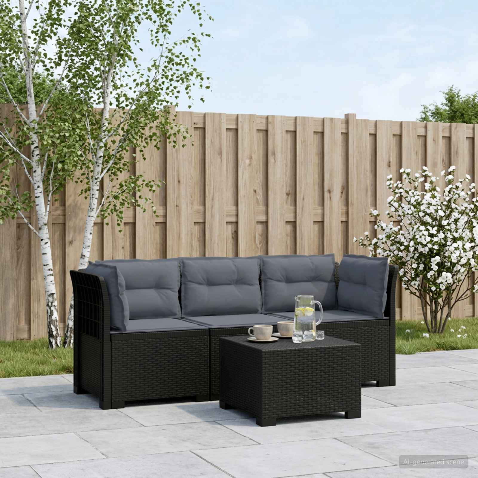 3-zits tuinbank met kussens in rattanlook PP Antraciet