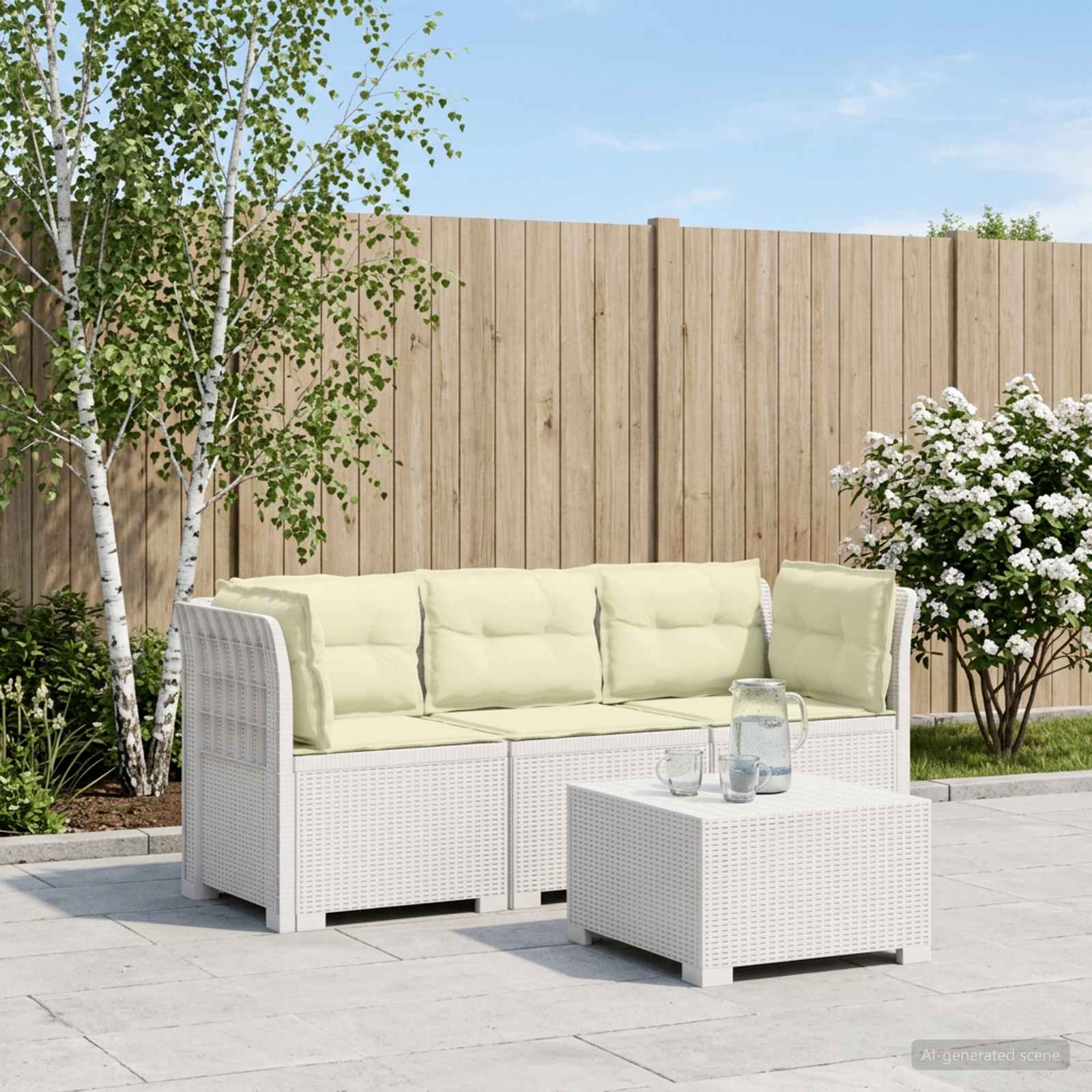 3-zits tuinbank met kussens in rattanlook PP Wit
