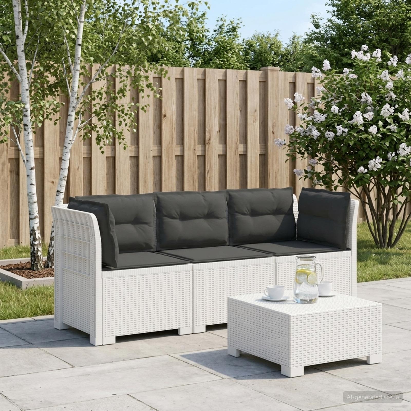 3-zits tuinbank met kussens in rattanlook PP Wit