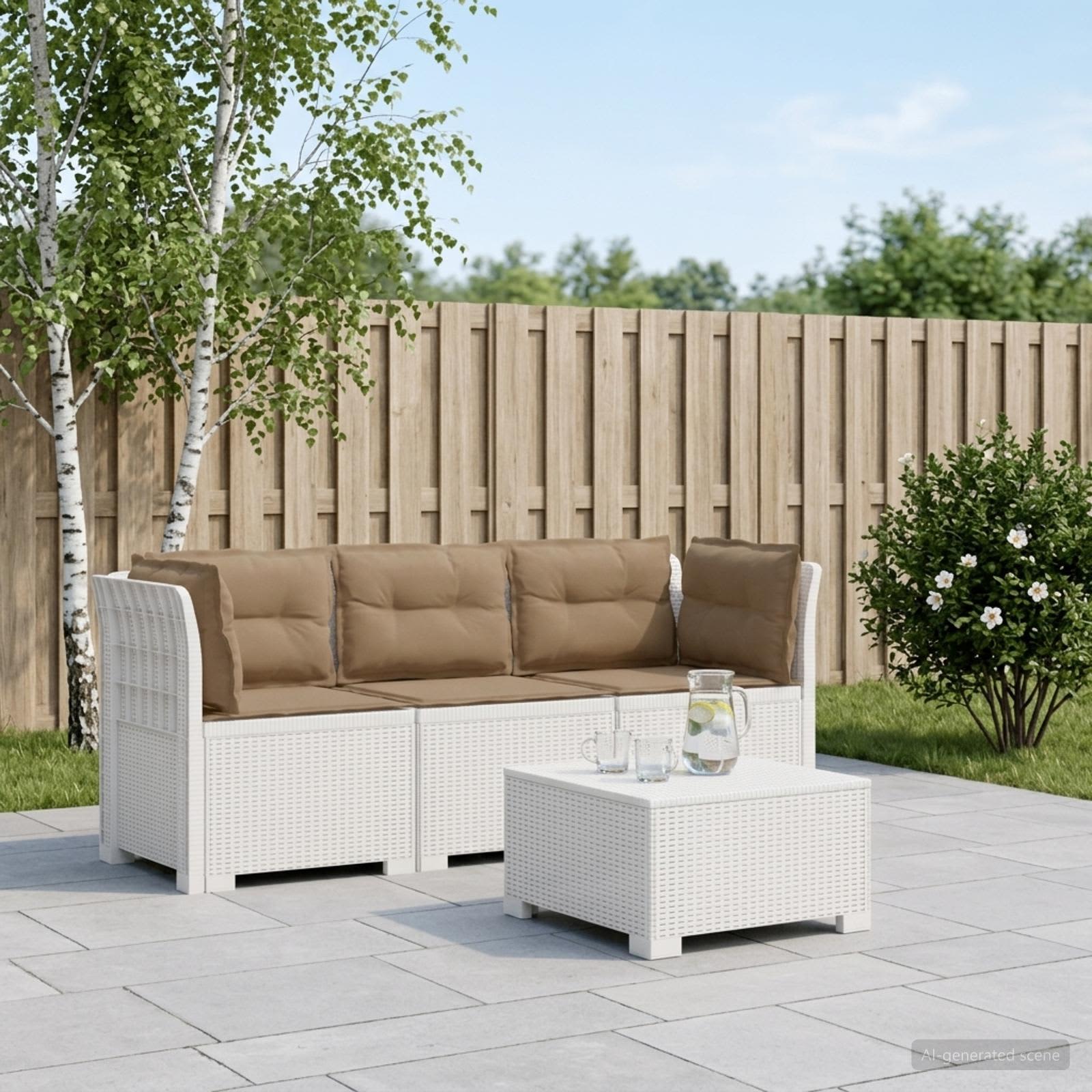 3-zits tuinbank met kussens in rattanlook PP Wit