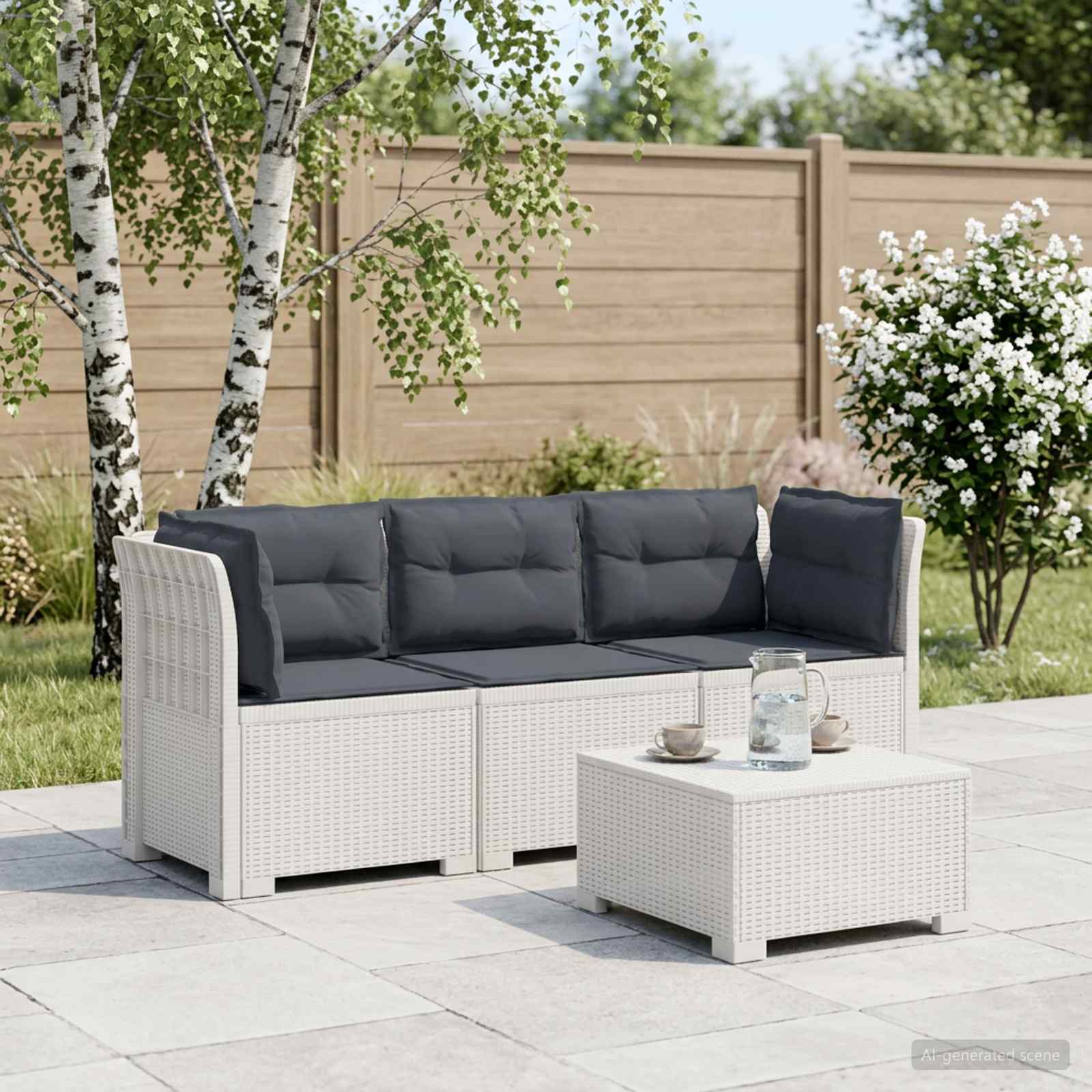 3-zits tuinbank met kussens in rattanlook PP Wit