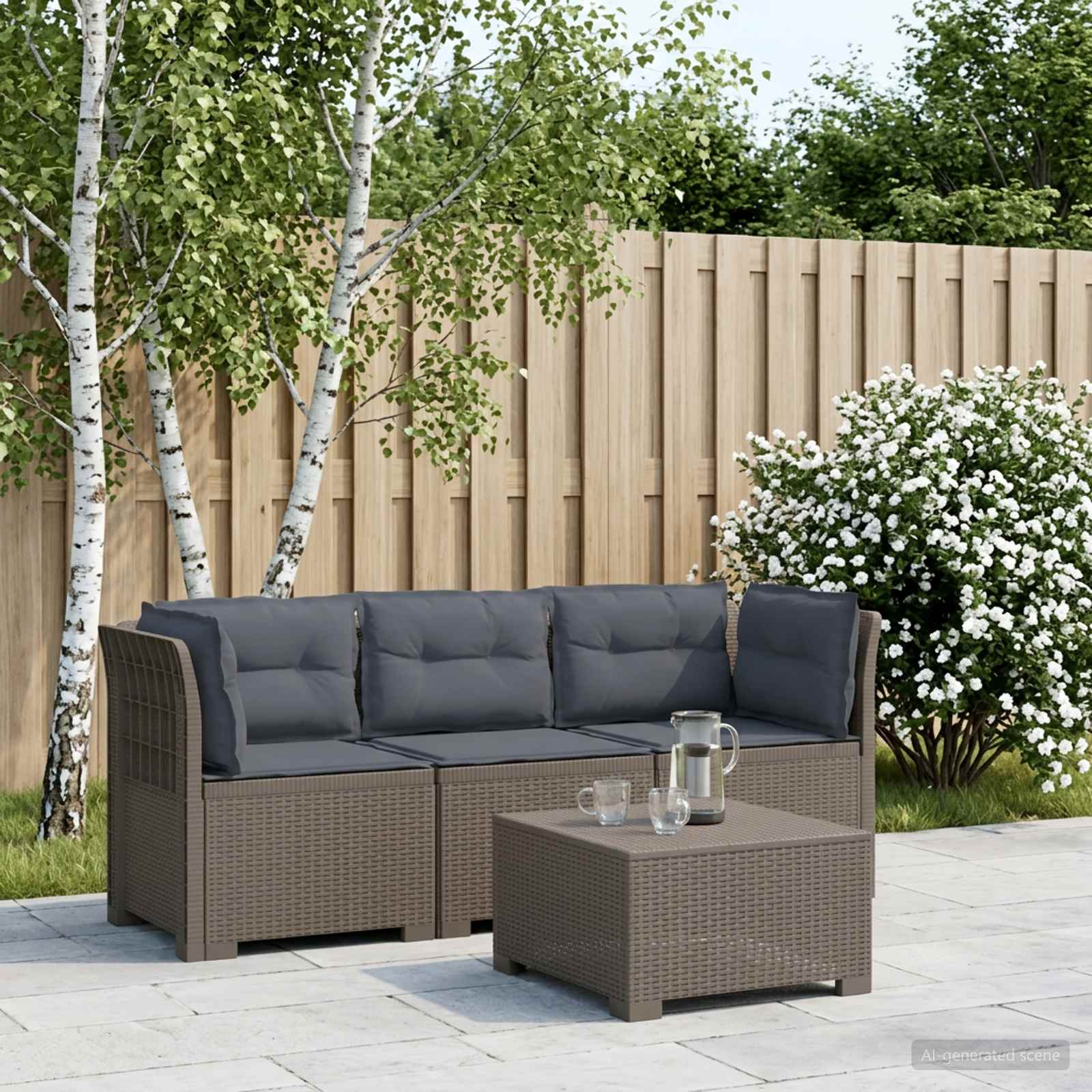 3-zits tuinbank met kussens in rattanlook PP Lichtgrijs