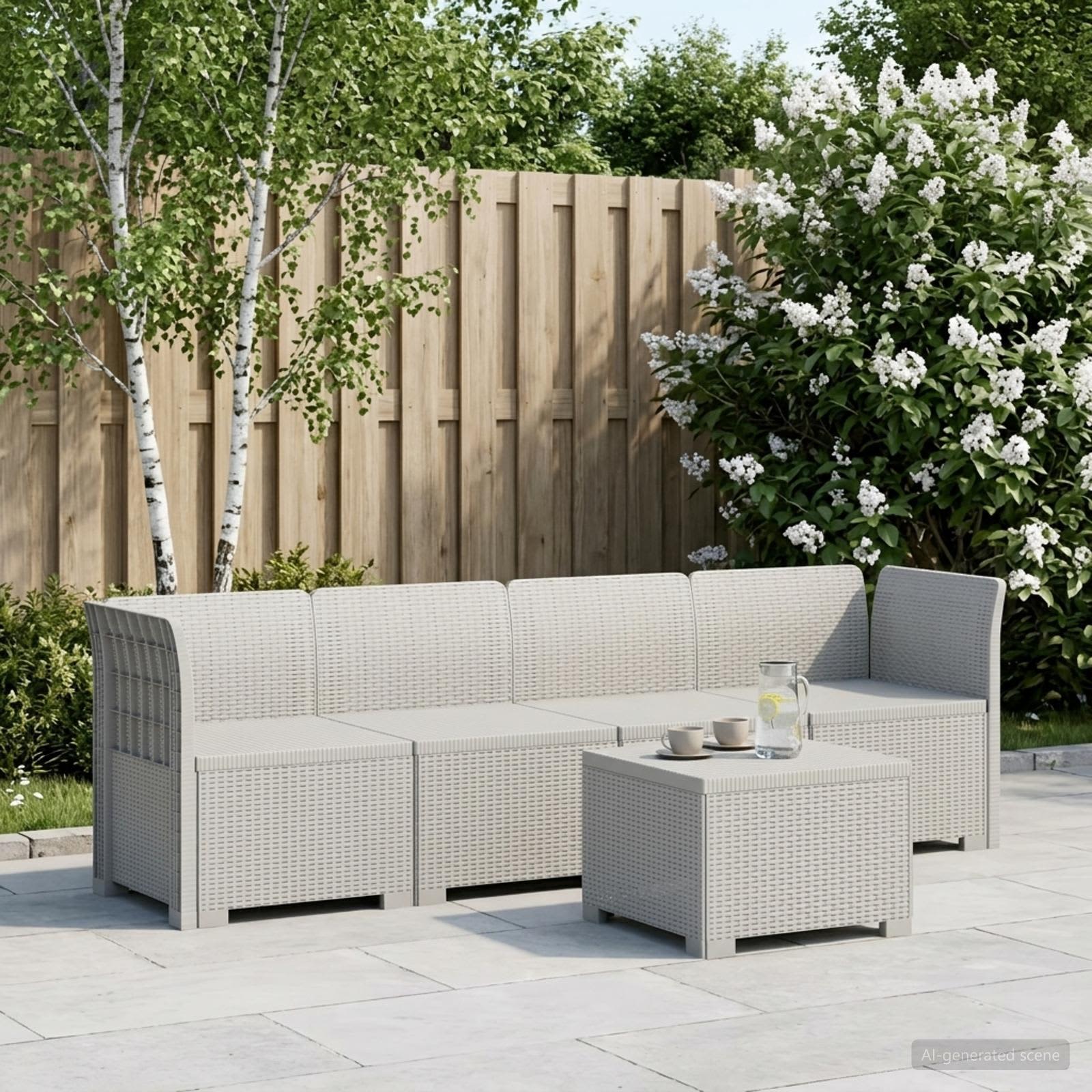 4-Persoons Tuin Sofa Rieten Look PP Wit