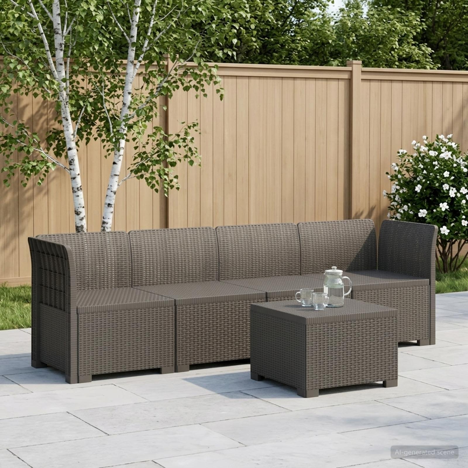 4-Persoons Tuin Sofa Rieten Look PP Lichtgrijs