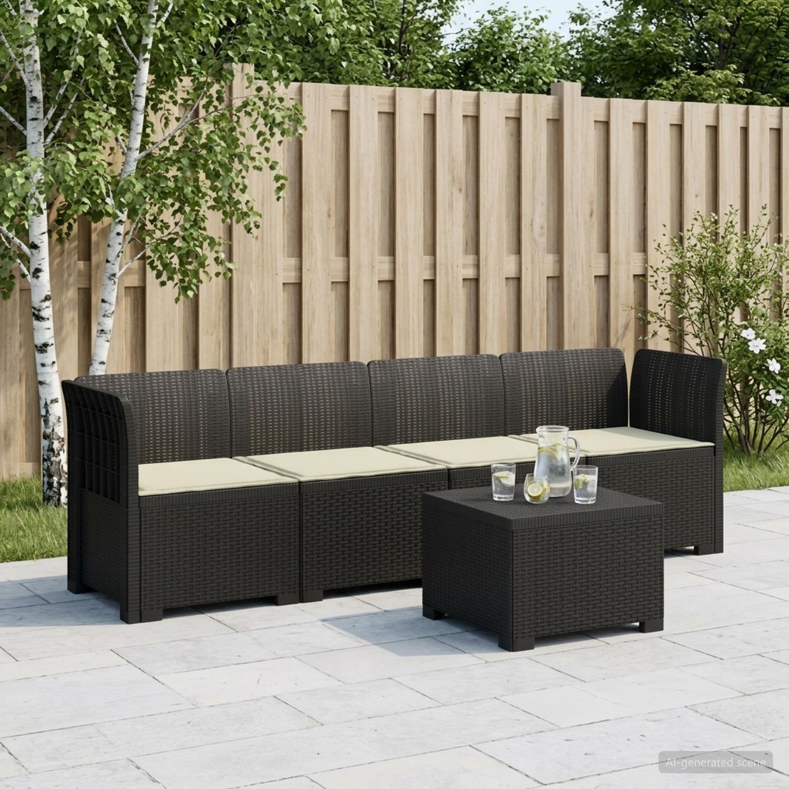4-Persoons Tuin Sofa met Kussens Rieten Look PP Antraciet