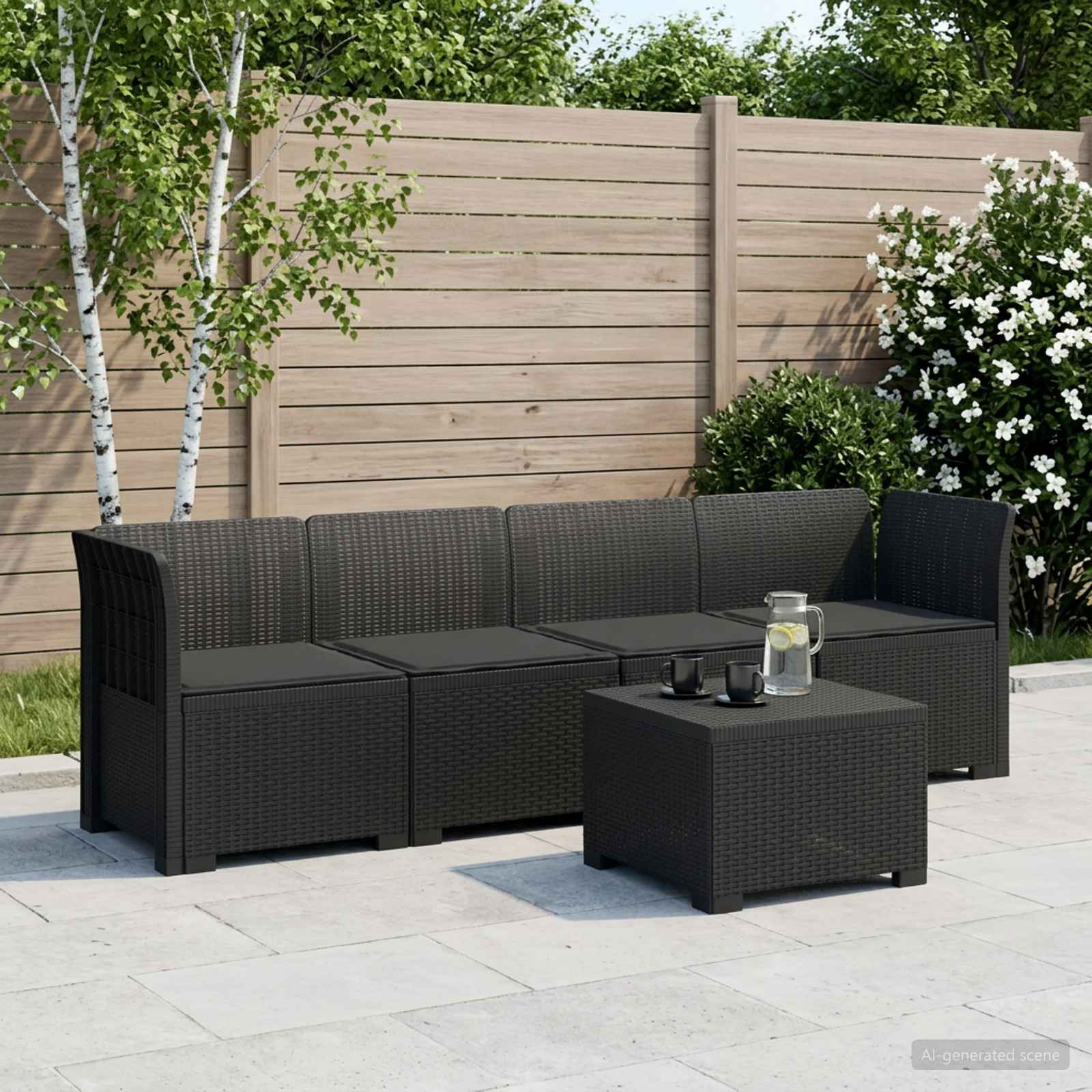 4-Persoons Tuin Sofa met Kussens Rieten Look PP Antraciet