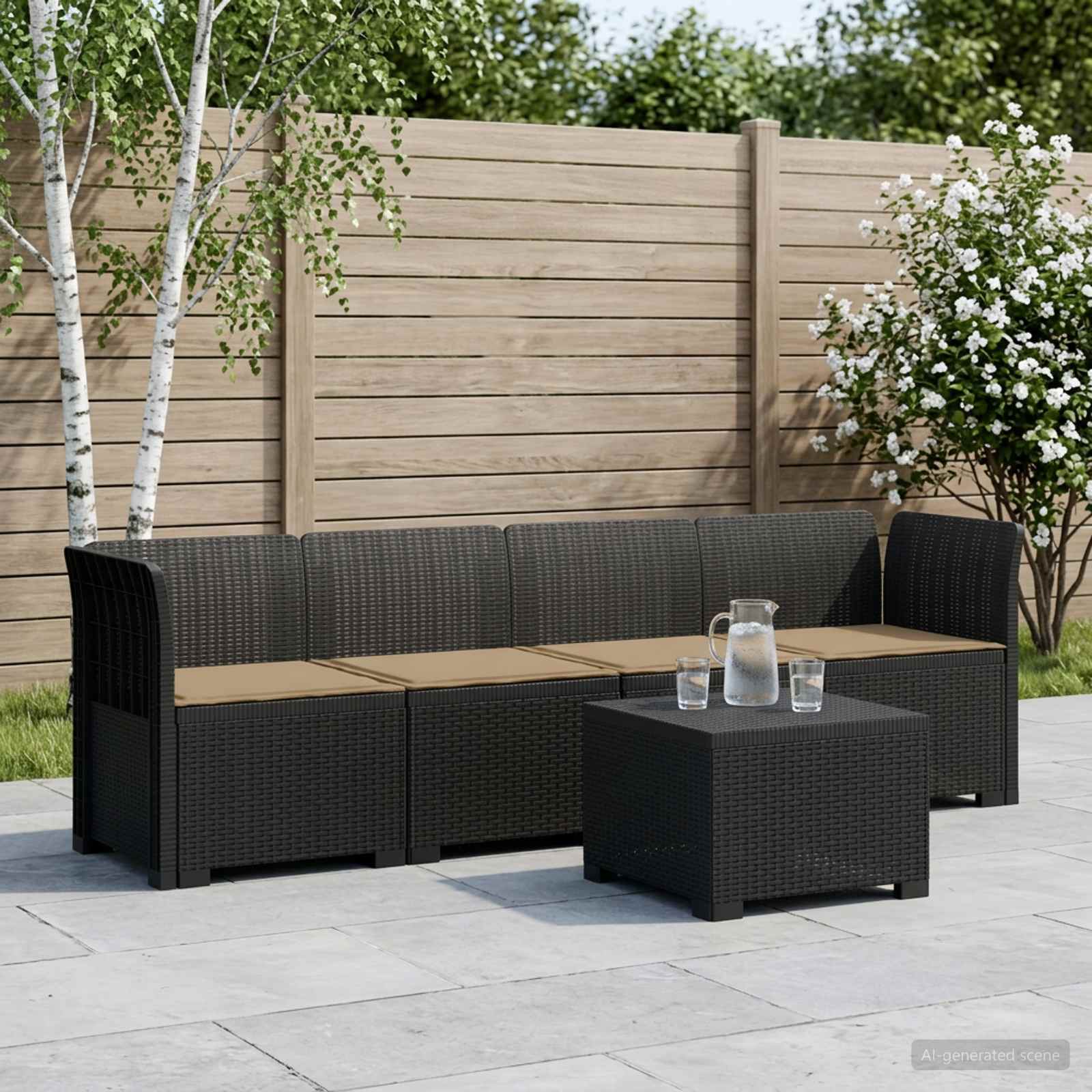 4-Persoons Tuin Sofa met Kussens Rieten Look PP Antraciet