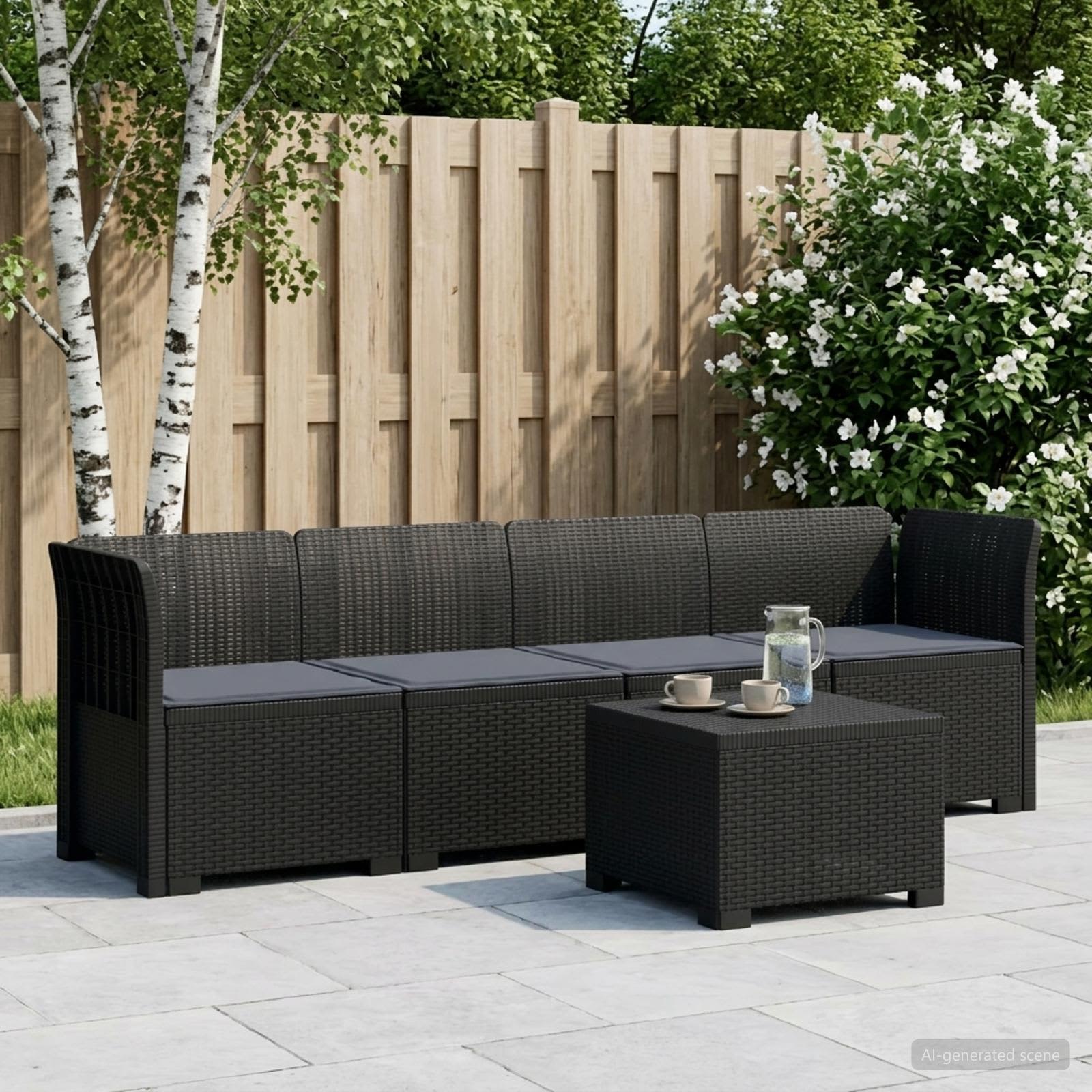 4-Persoons Tuin Sofa met Kussens Rieten Look PP Antraciet