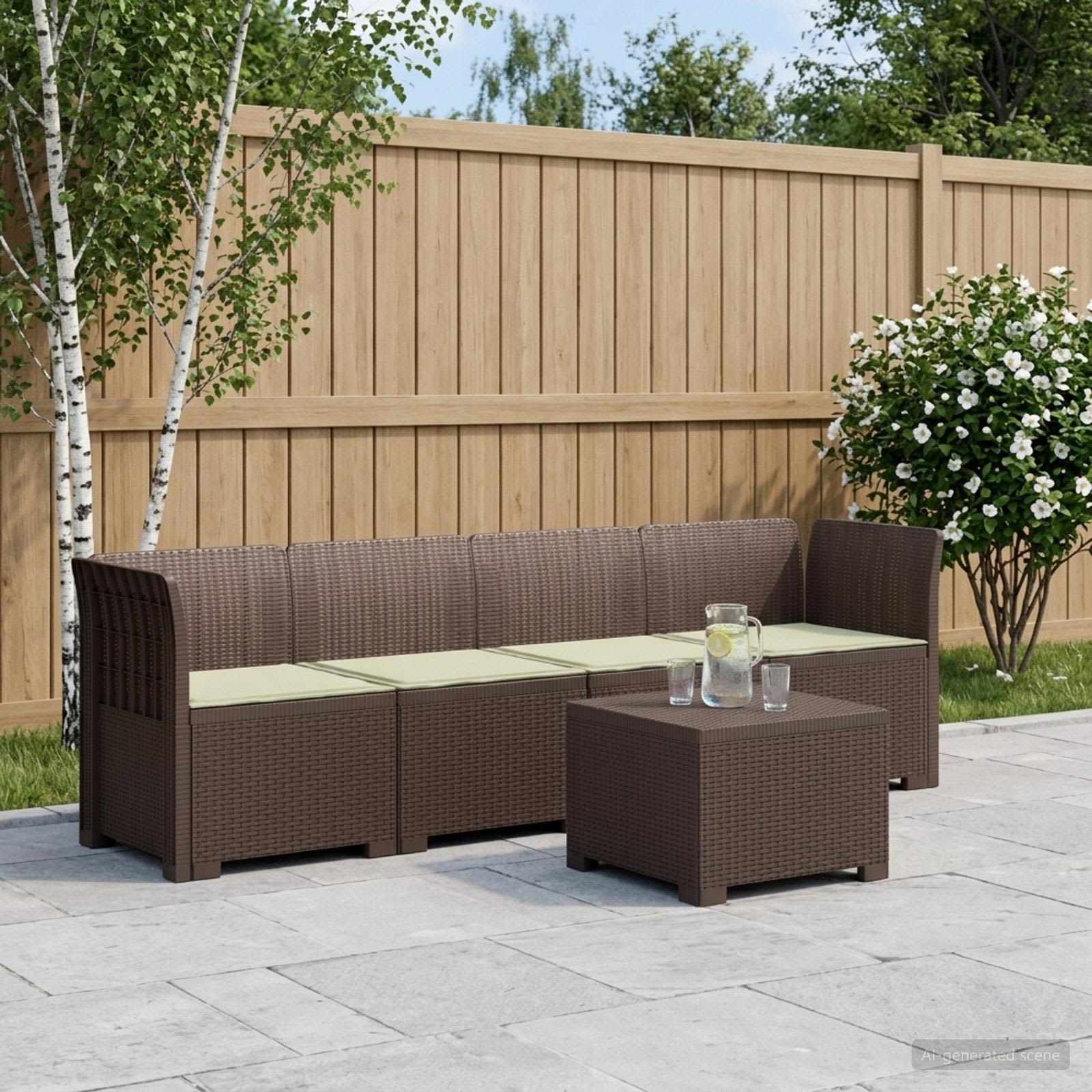 4-Persoons Tuin Sofa met Kussens Rieten Look PP Bruin