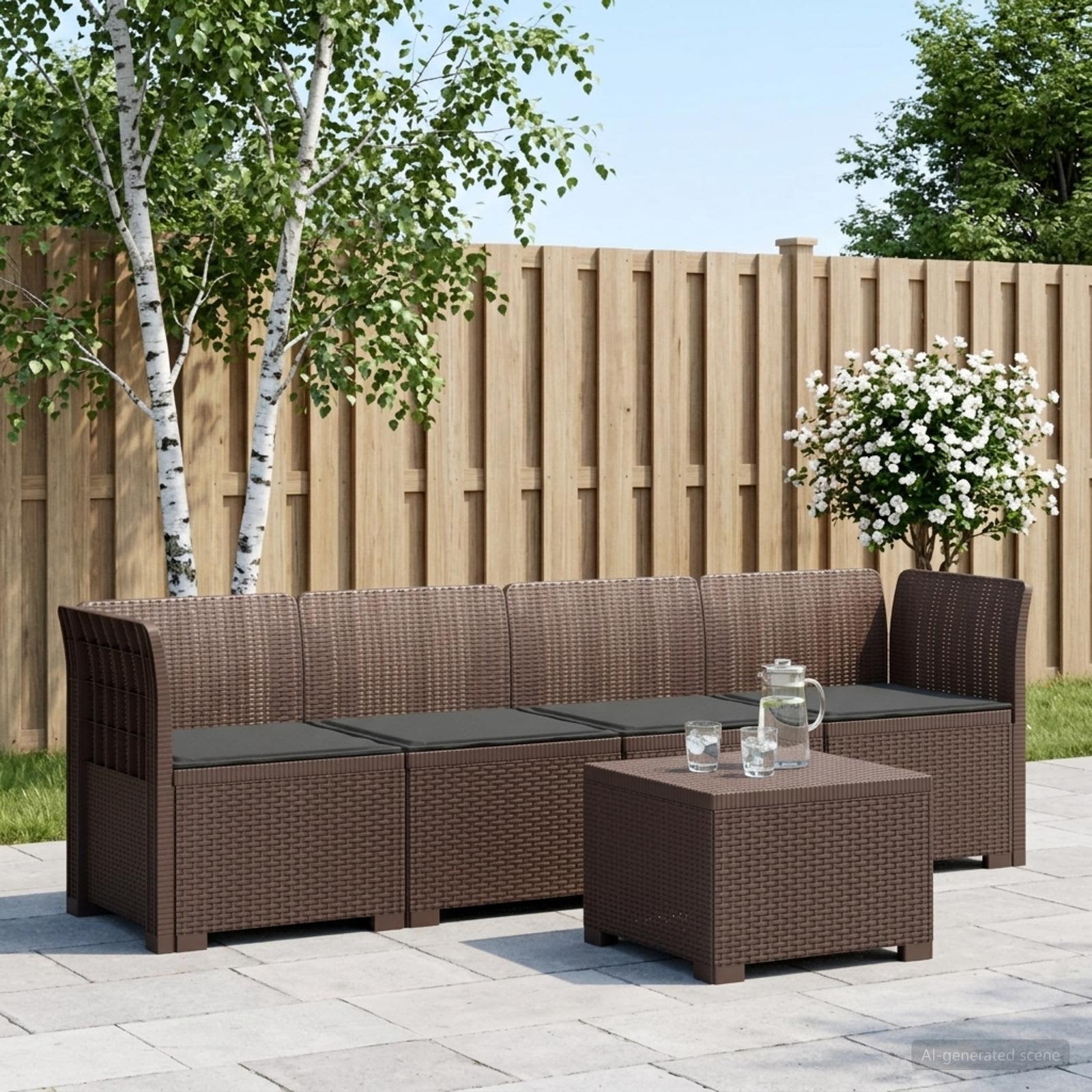 4-Persoons Tuin Sofa met Kussens Rieten Look PP Bruin
