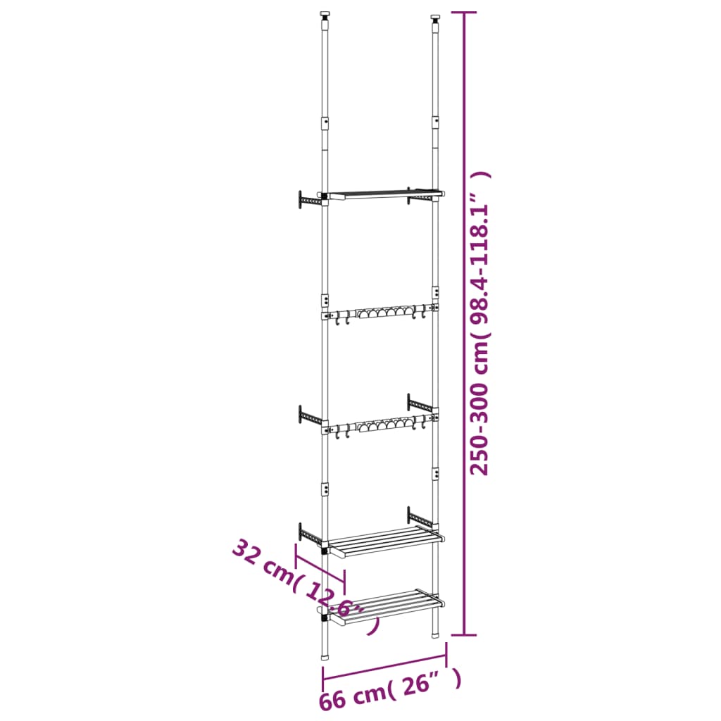 Tuinrek met 3 schappen telescopisch aluminium zilverkleurig – afbeelding 8