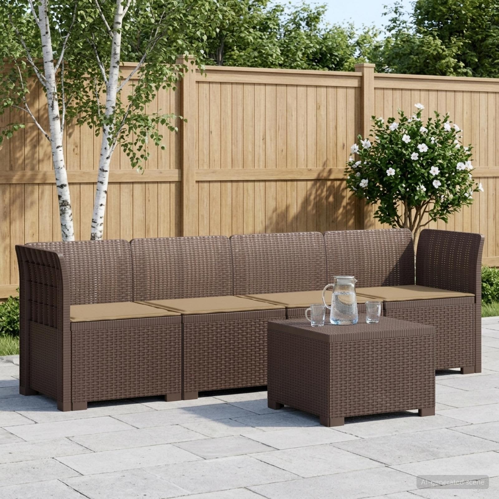 4-Persoons Tuin Sofa met Kussens Rieten Look PP Bruin