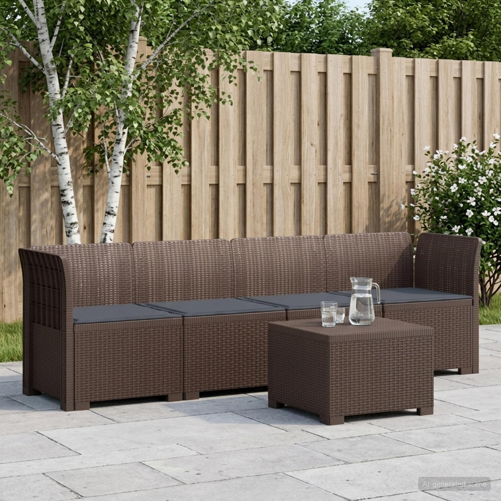 4-Persoons Tuin Sofa met Kussens Rieten Look PP Bruin