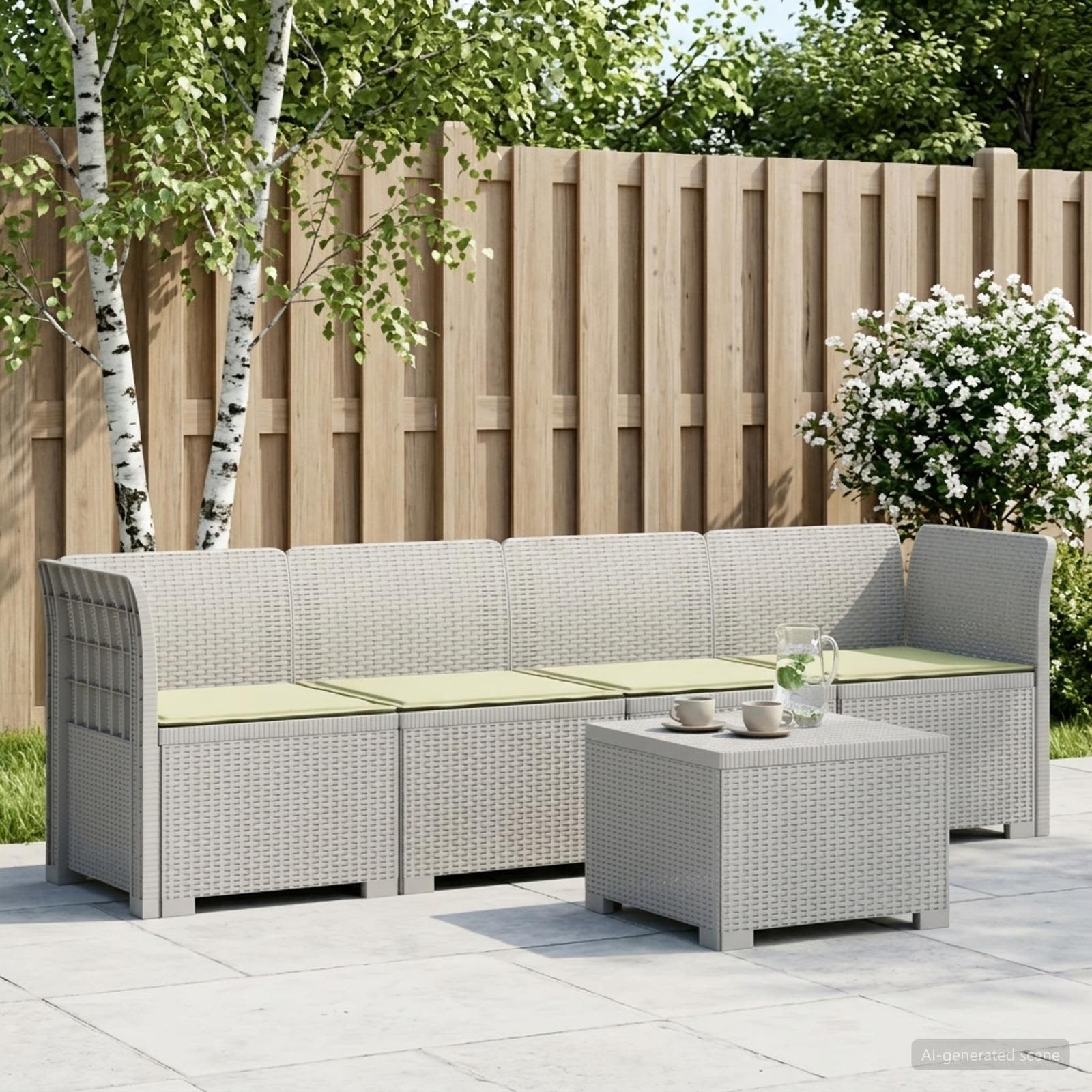 4-Persoons Tuin Sofa met Kussens Rieten Look PP Wit