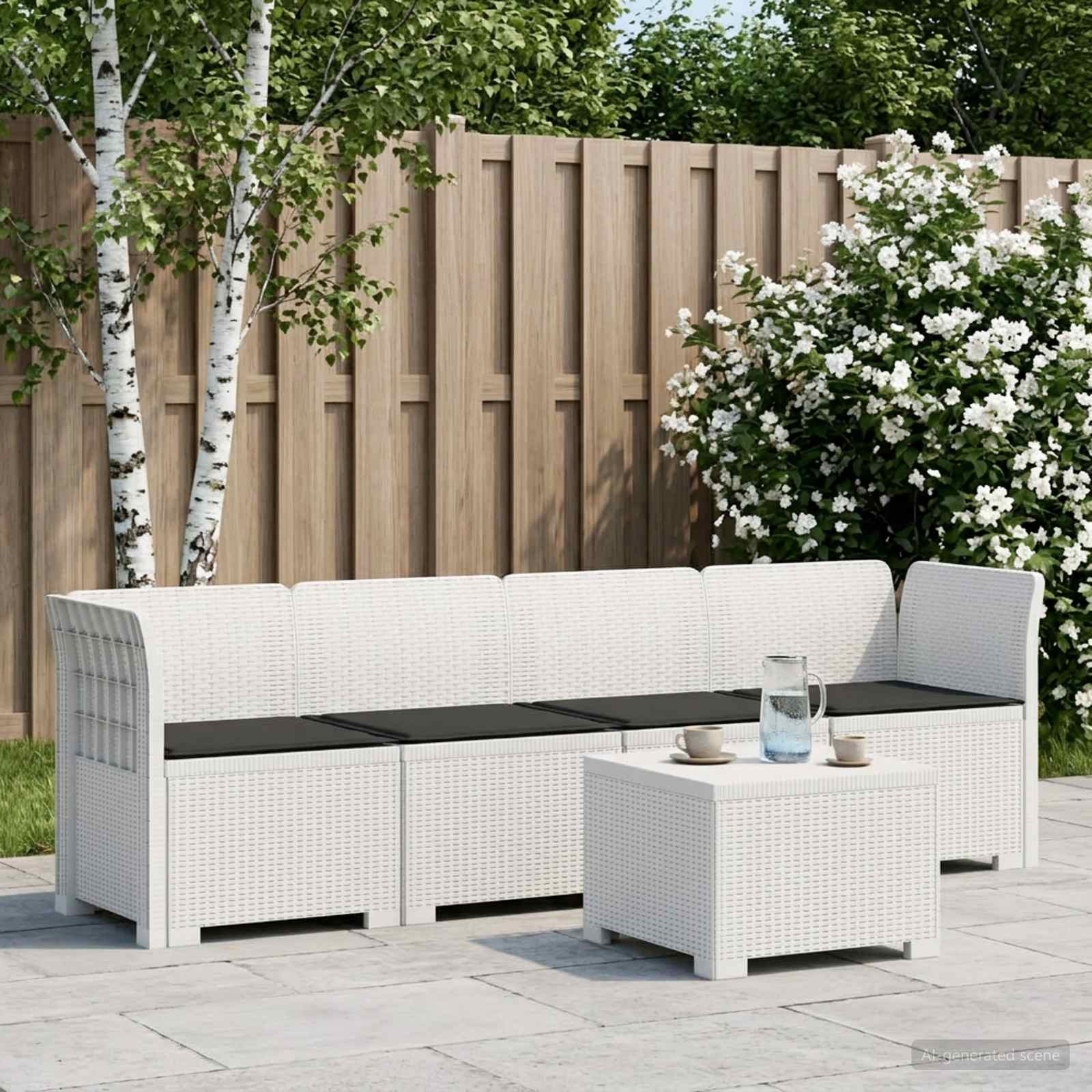 4-Persoons Tuin Sofa met Kussens Rieten Look PP Wit