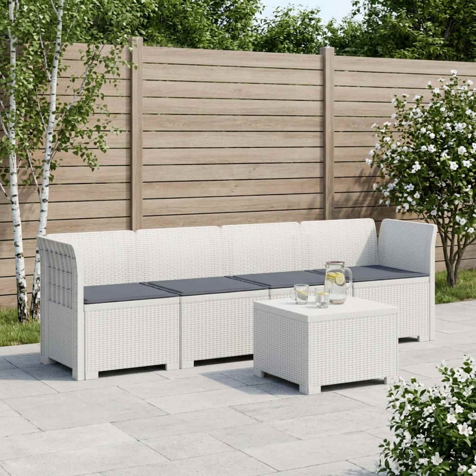 4-Persoons Tuin Sofa met Kussens Rieten Look PP Wit